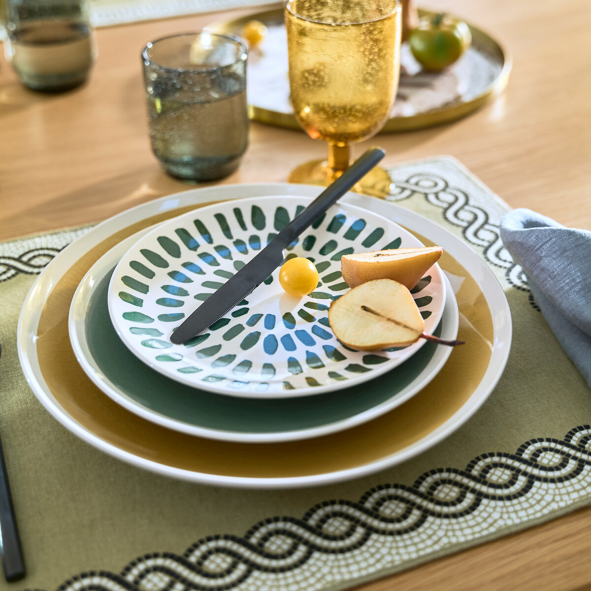 Lot de 4 assiettes à dessert en grès Riveri vert, LA REDOUTE INTERIEURS