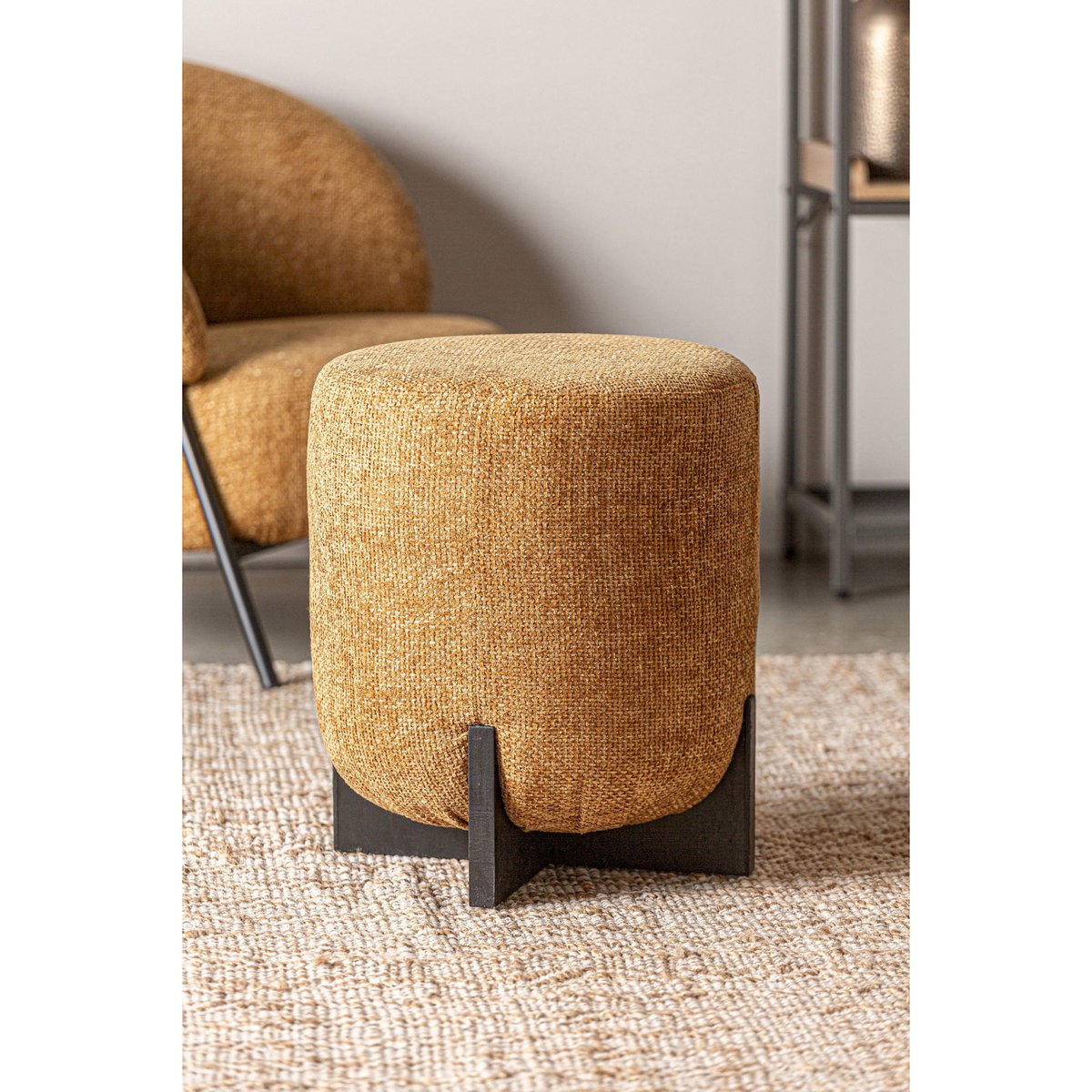 Pouf rond collection S.SOUVENS ocre et noir, RECOLLECTION