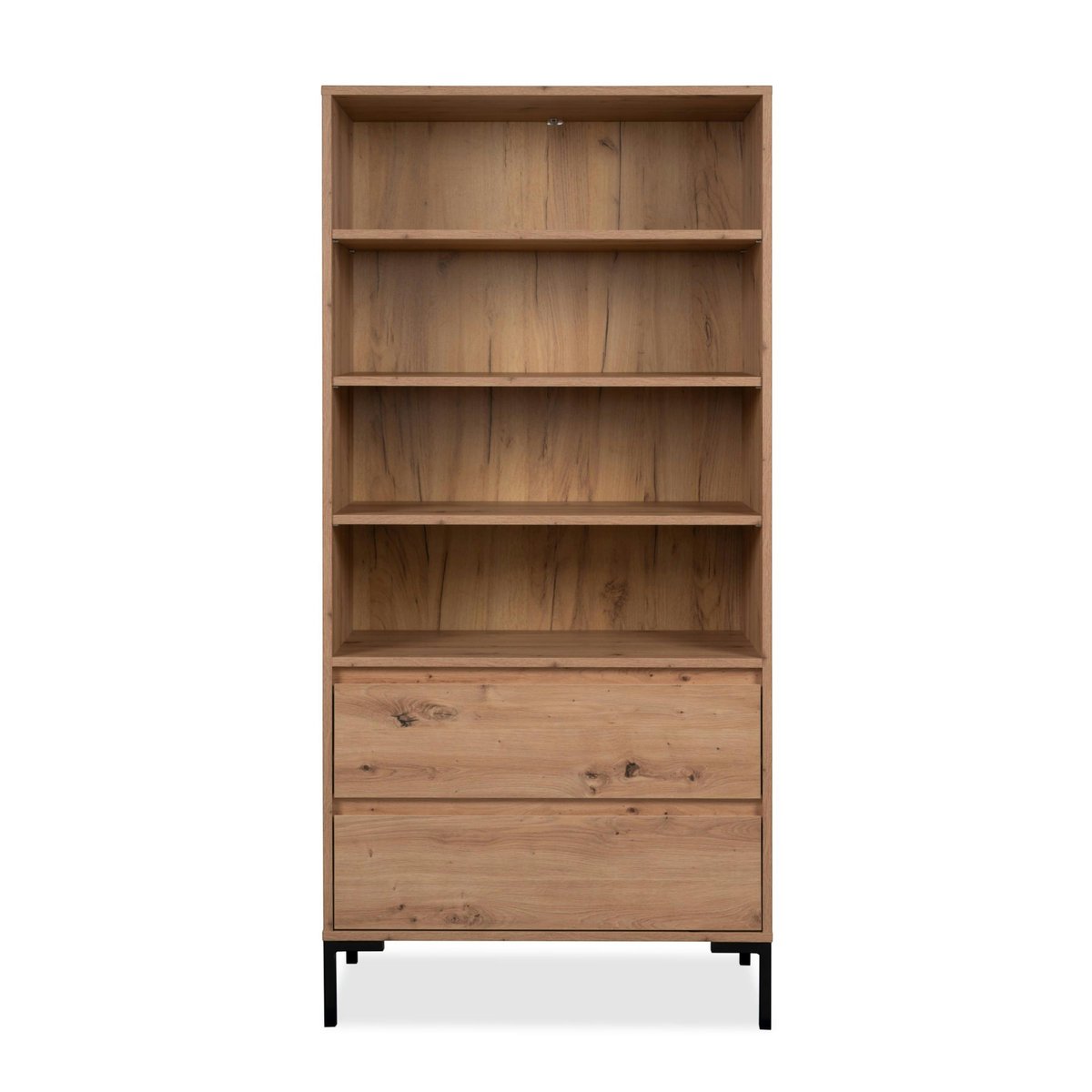 Bibliothèque étagère décor bois 2 tiroirs KARVI bois naturel, PIER IMPORT