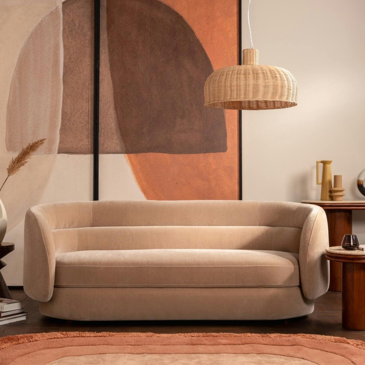 Canapé en velours marron clair DERBY taupe, PIER IMPORT