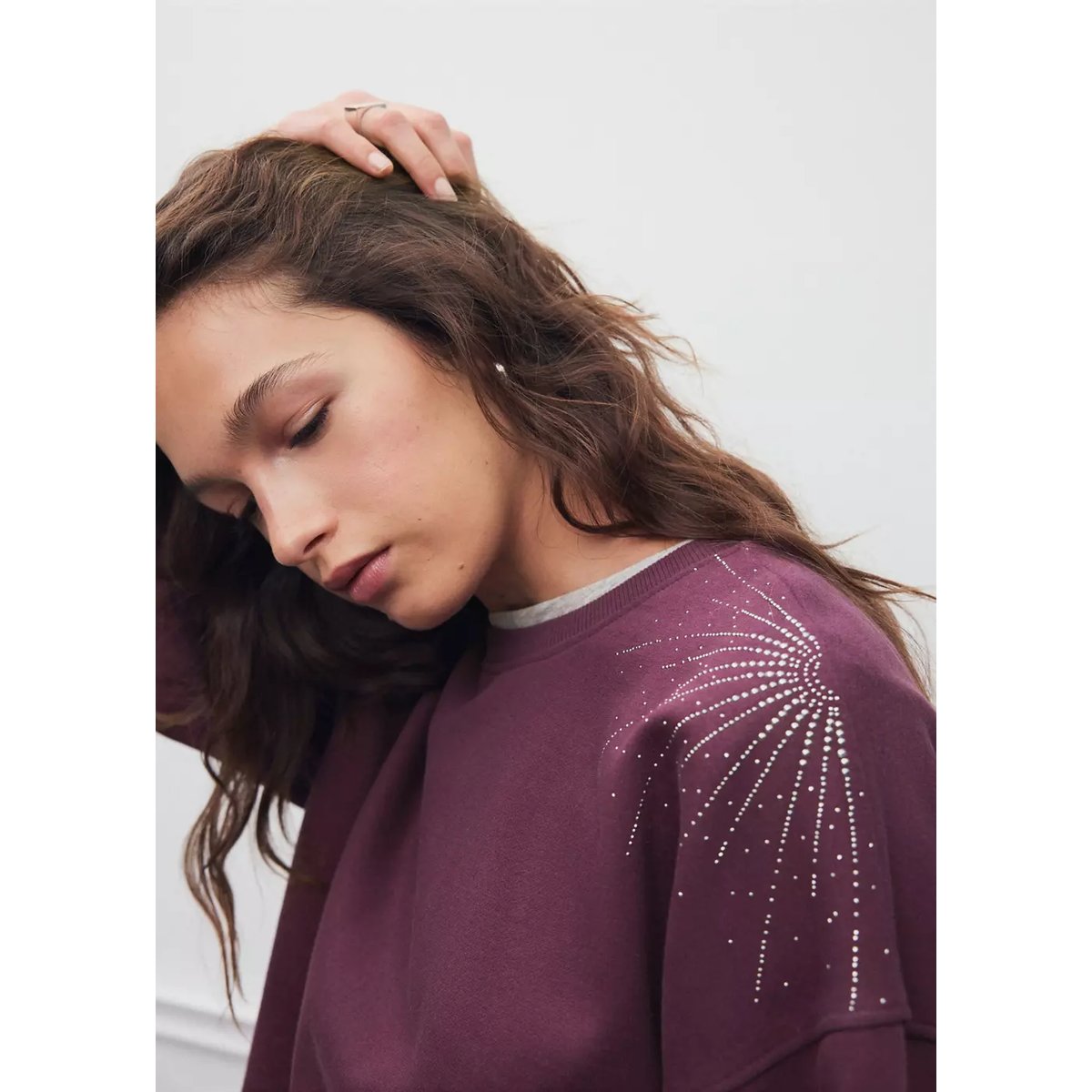 Sweat détail strass lie de vin, MANGO TEEN