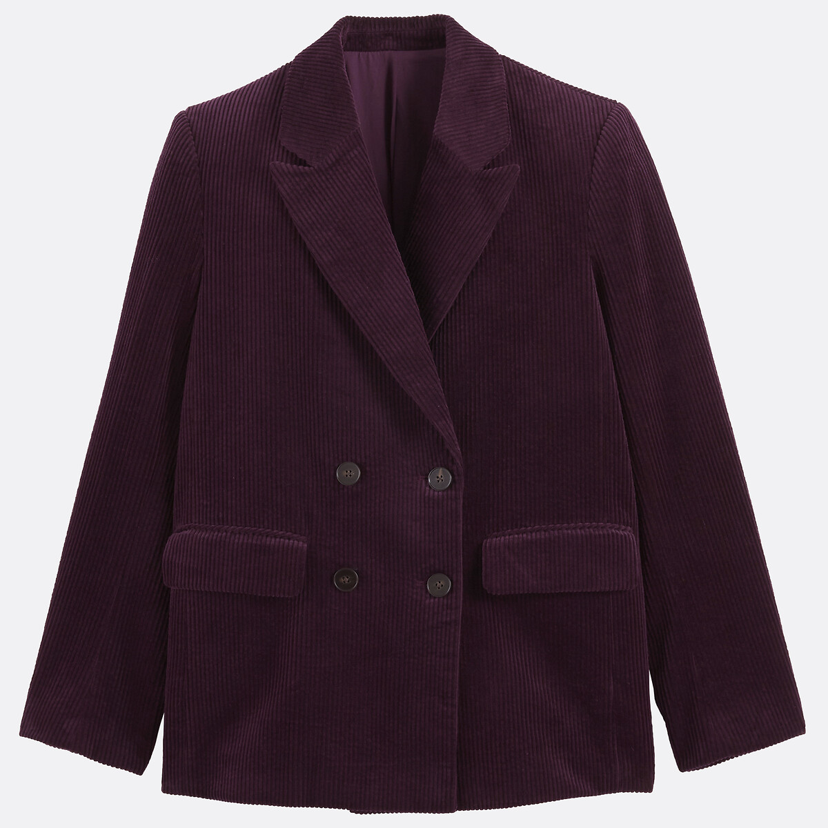 Blazer cruzada, corte oversize, de pana violeta ciruela, LA REDOUTE COLLECTIONS