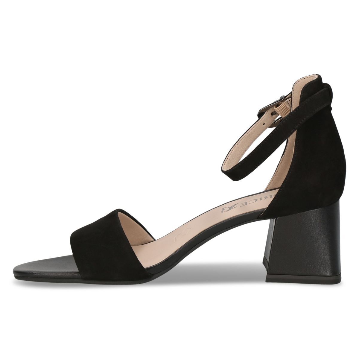 Sandale à talon en cuir noir suède, CAPRICE