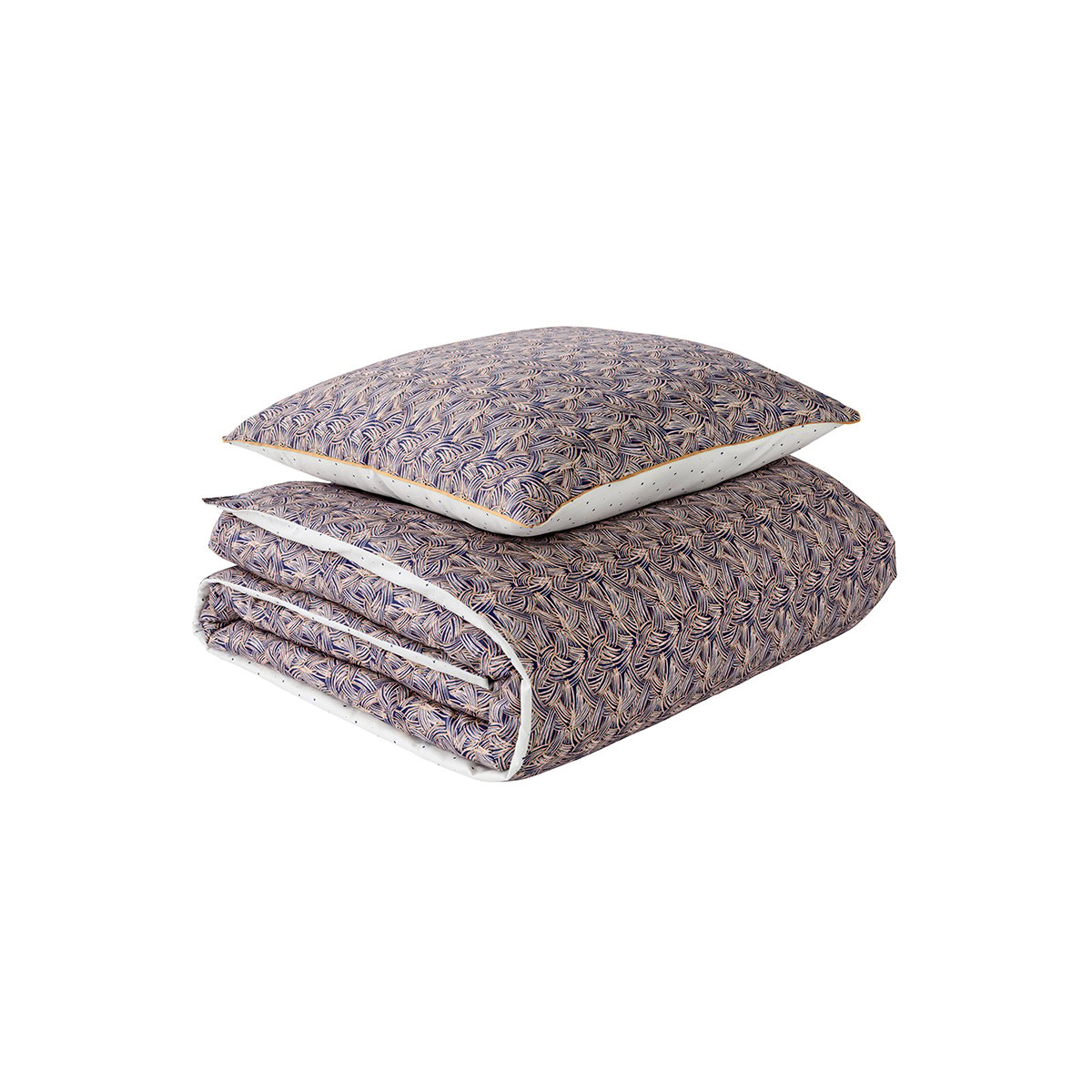 Parure de lit imprimée en satin de coton, taies carrées, TRESSAGE bleu foncé, ESSIX