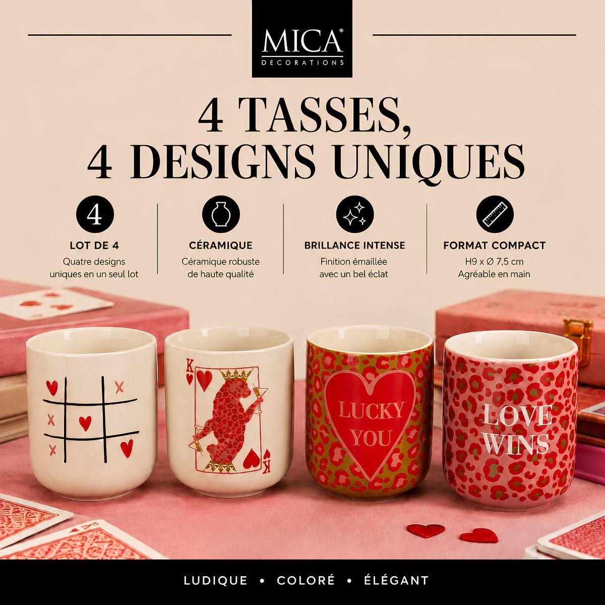 Tasse et soucoupe rose, MICA DECORATIONS