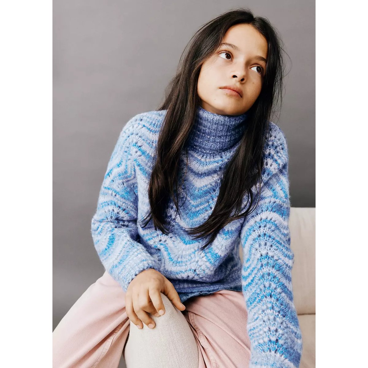 Pull-over maille ajourée rayures lavande, MANGO KIDS