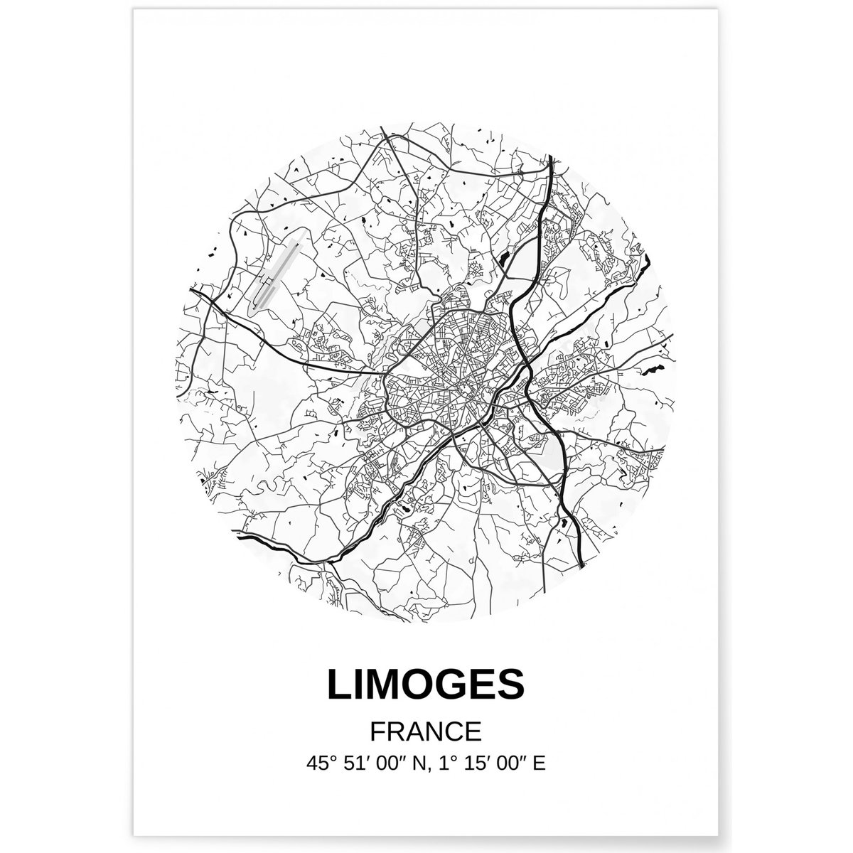 Affiche Carte Limoges blanc, L'AFFICHERIE