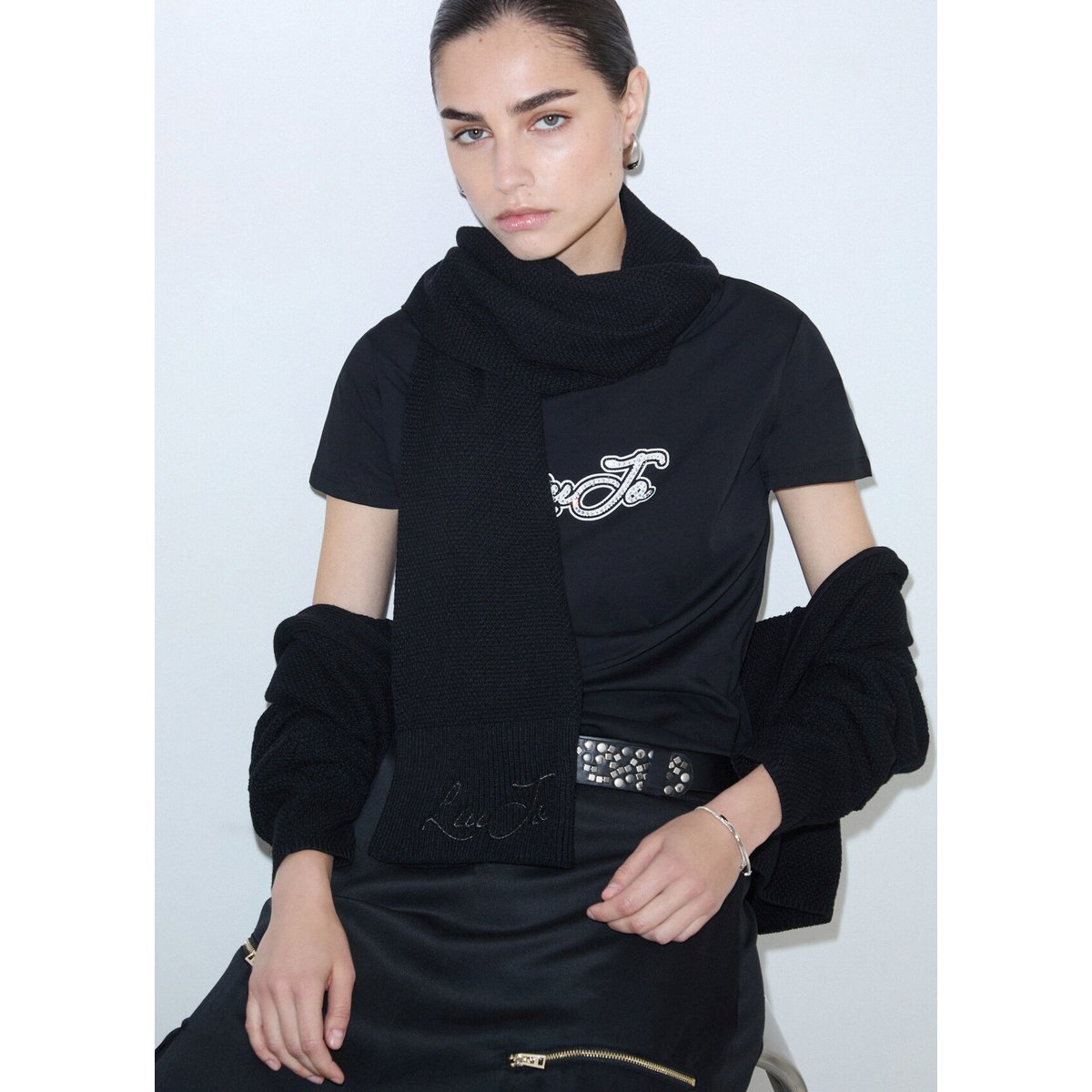 Écharpe avec logo noir, LIU JO