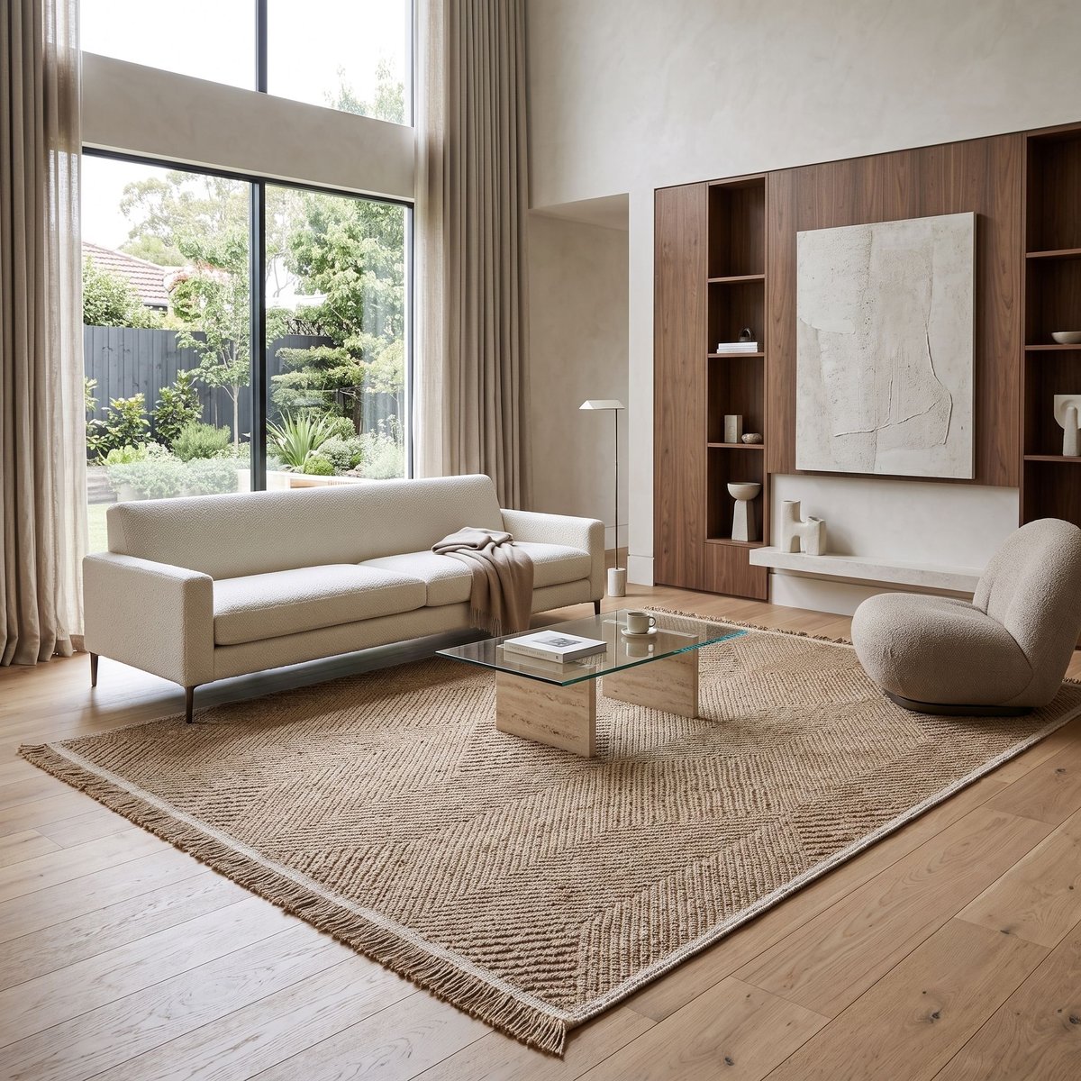 Tapis aspect jute intérieur extérieur losanges JUTA LOSANGE beige, THE DECO FACTORY