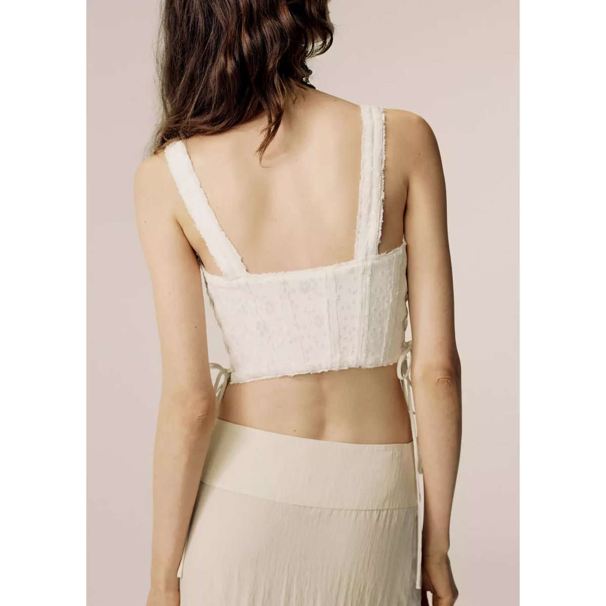 Top style corset jacquard blanc cassé, MANGO