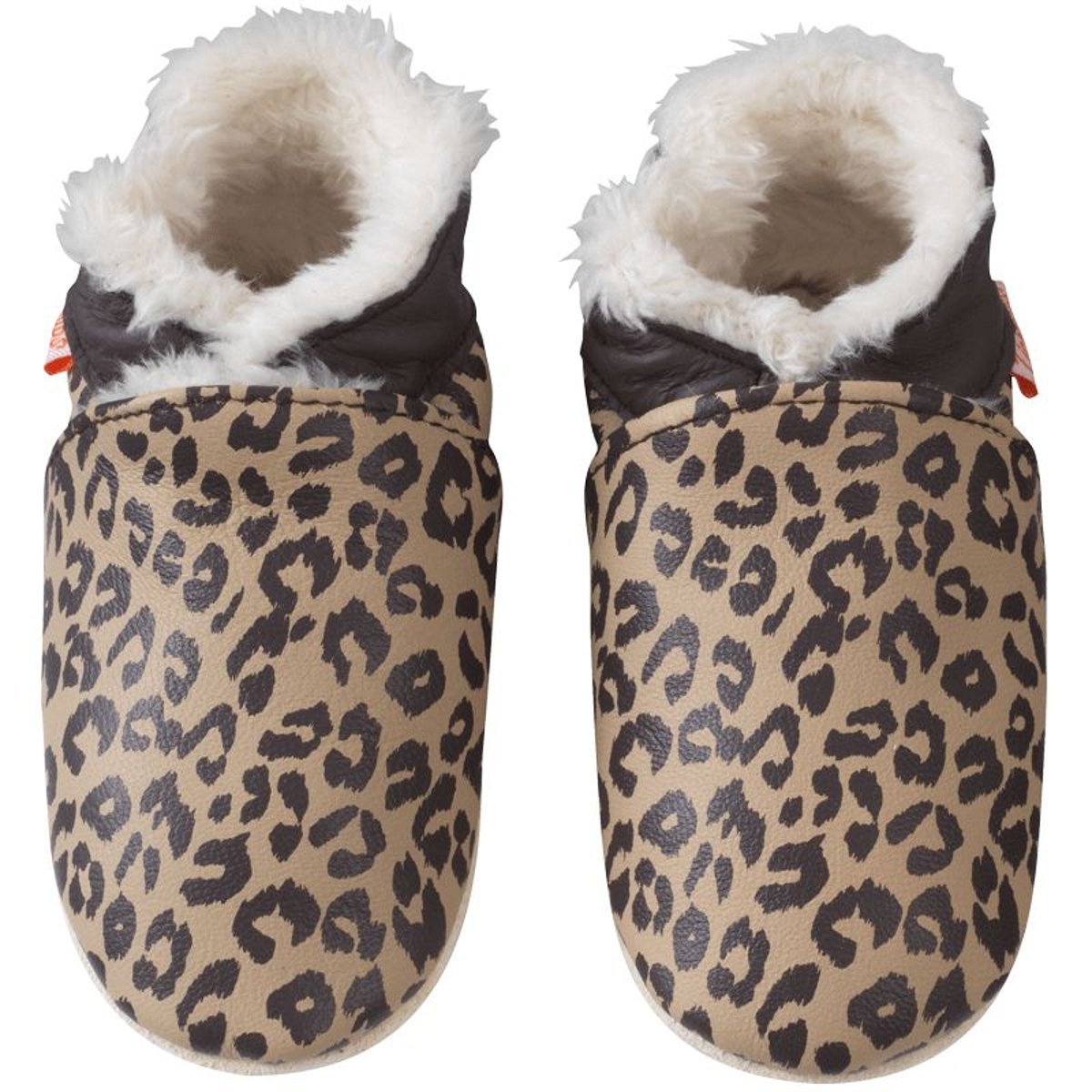 Chaussons cuir souple fourrés Elie les léopards marron, TICHOUPS