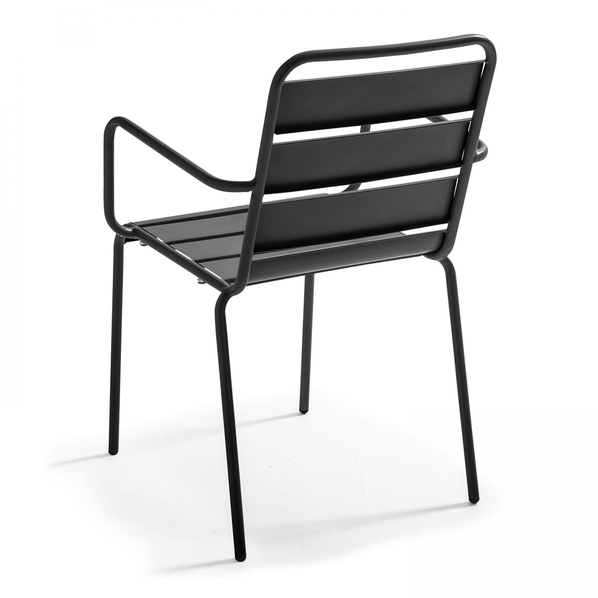 Table 60x60 cm inclinable stratifiée avec pied noir et chaises en métal, OPERA ardoise gris, OVIALA