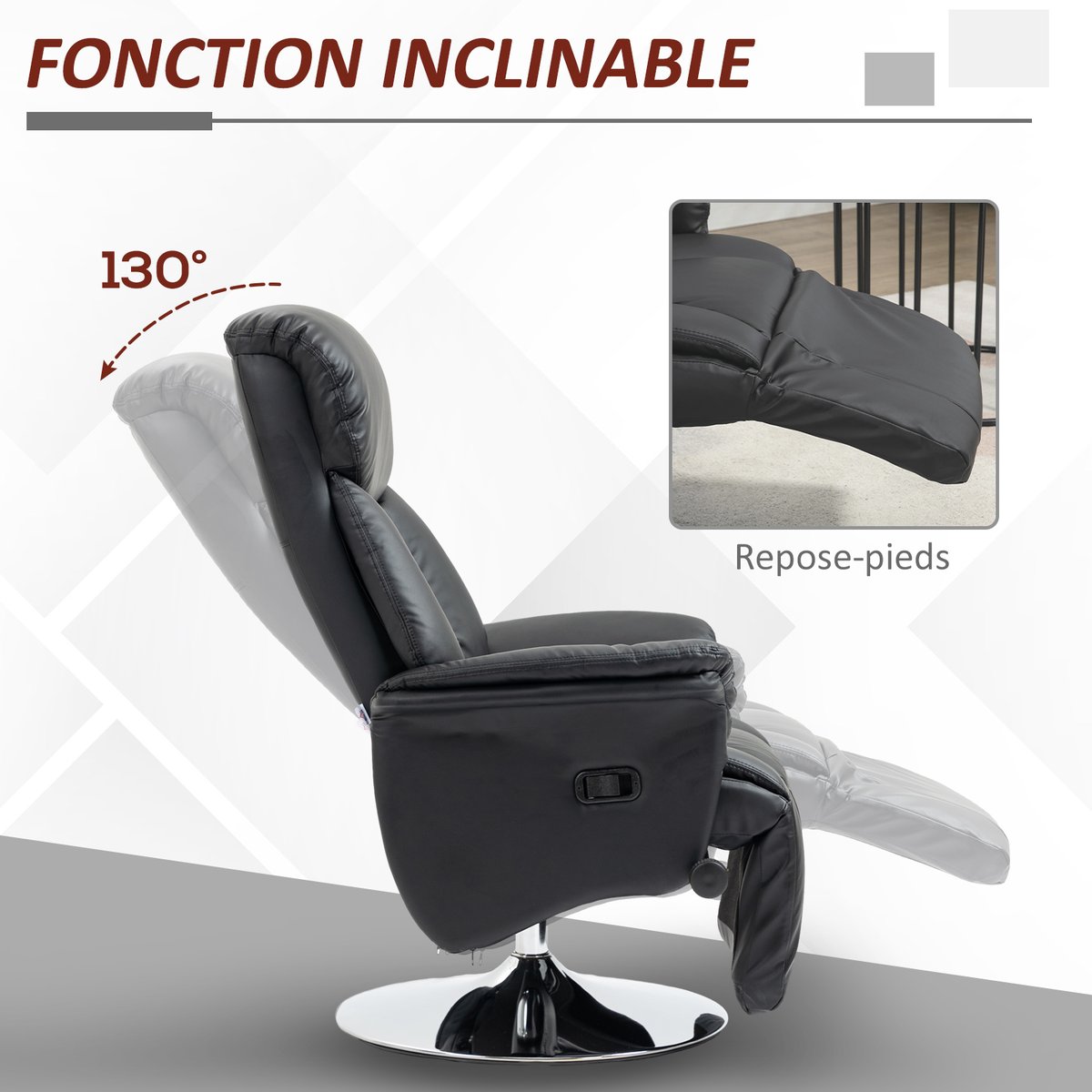 Fauteuil inclinable Polyuréthane Noir noir, HOMCOM