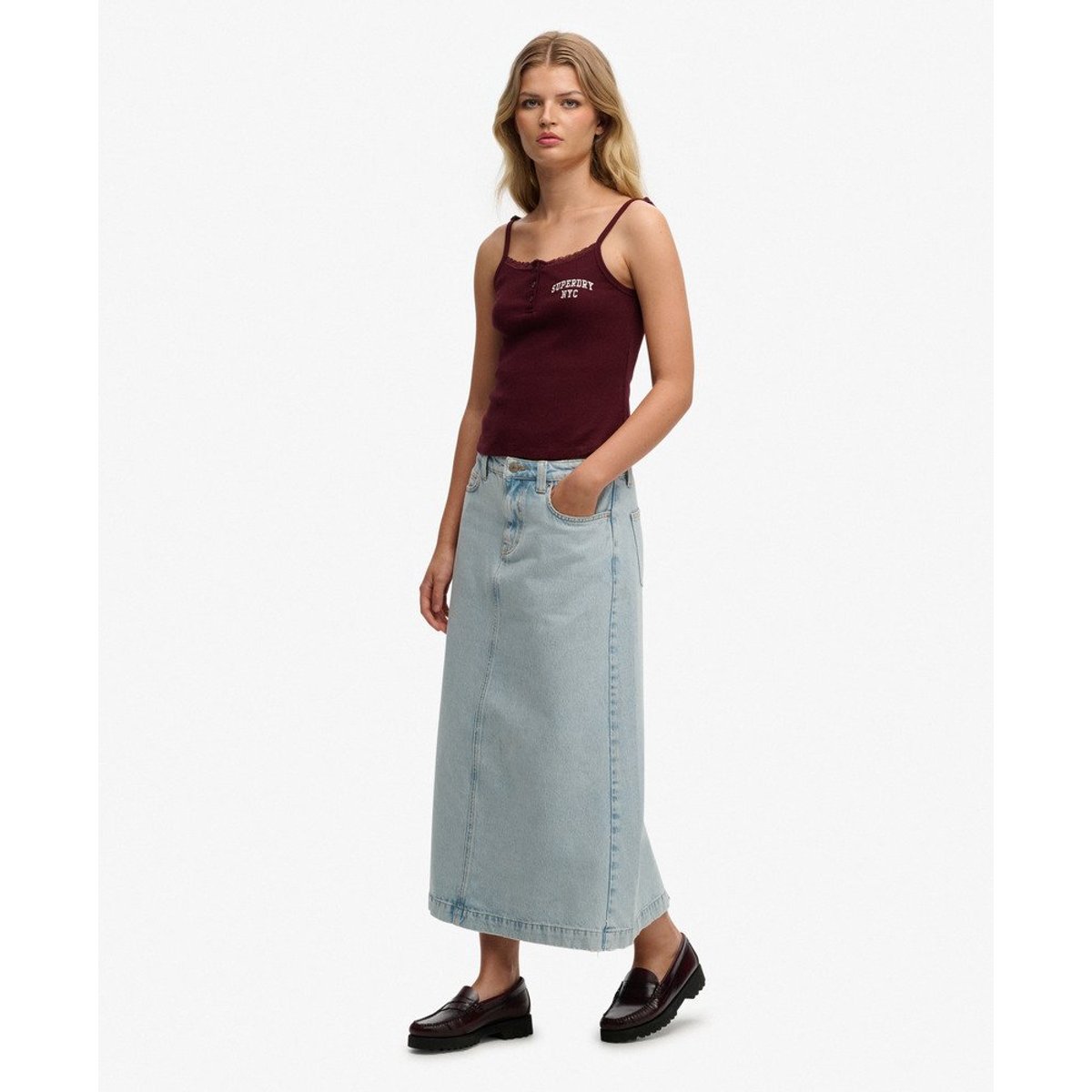 Jupe Maxi Cargo en Jean bleu vintage clair, SUPERDRY