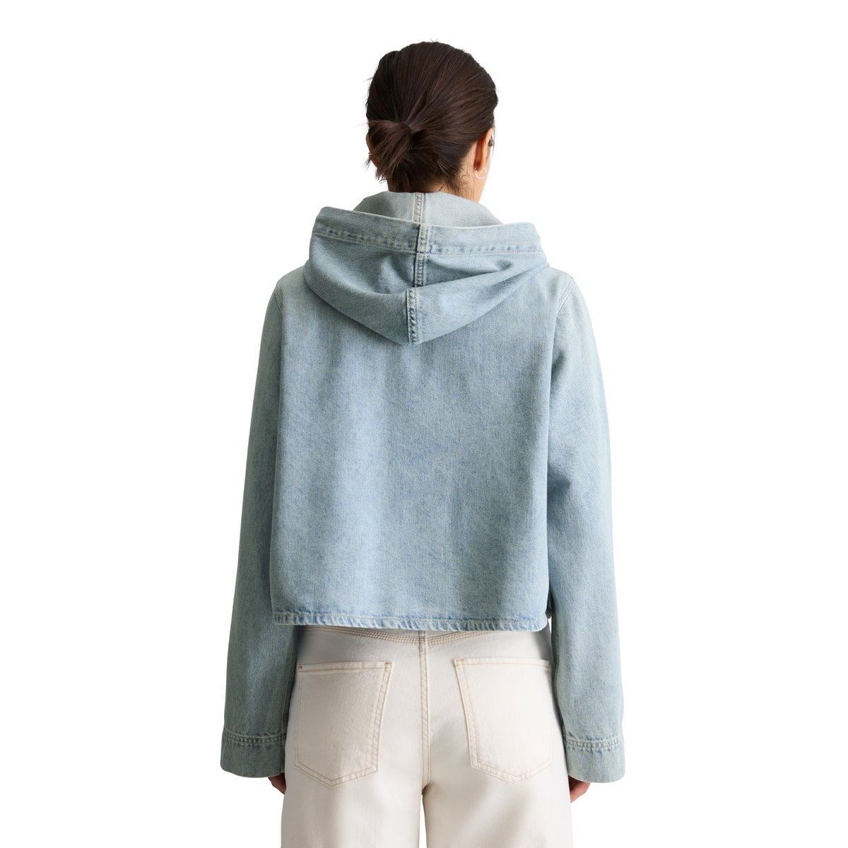 Blouse en jean à capuche relaxed en pur coton bleu clair, MARC O’POLO DENIM