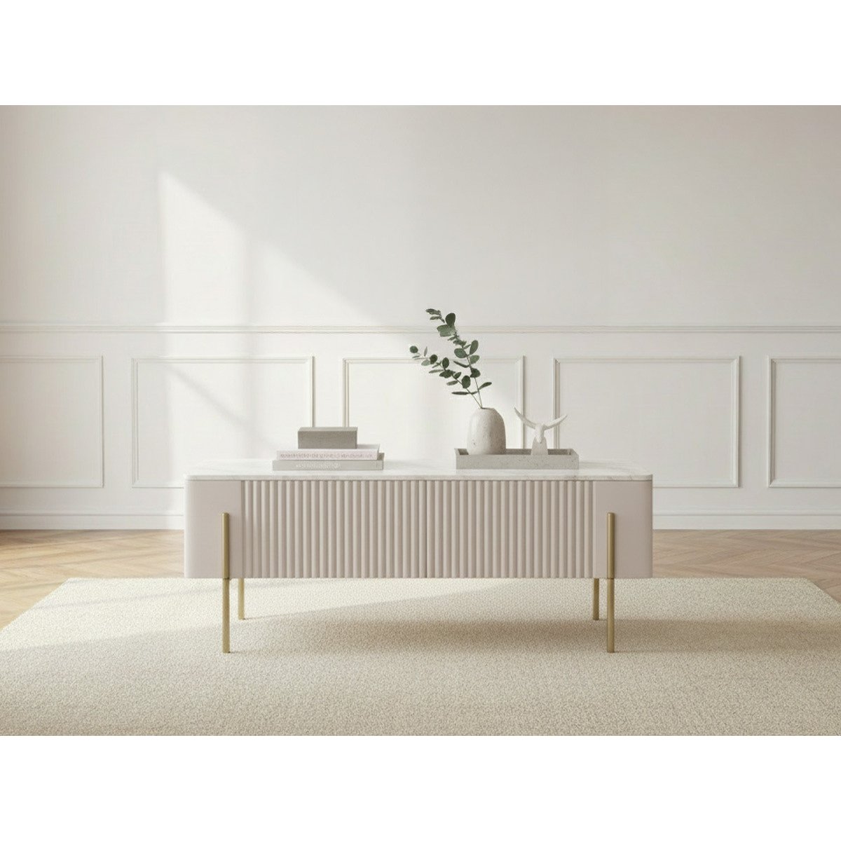 Table basse rectangulaire en panneaux de particules et MDF, MATHILDE beige, BOBOCHIC