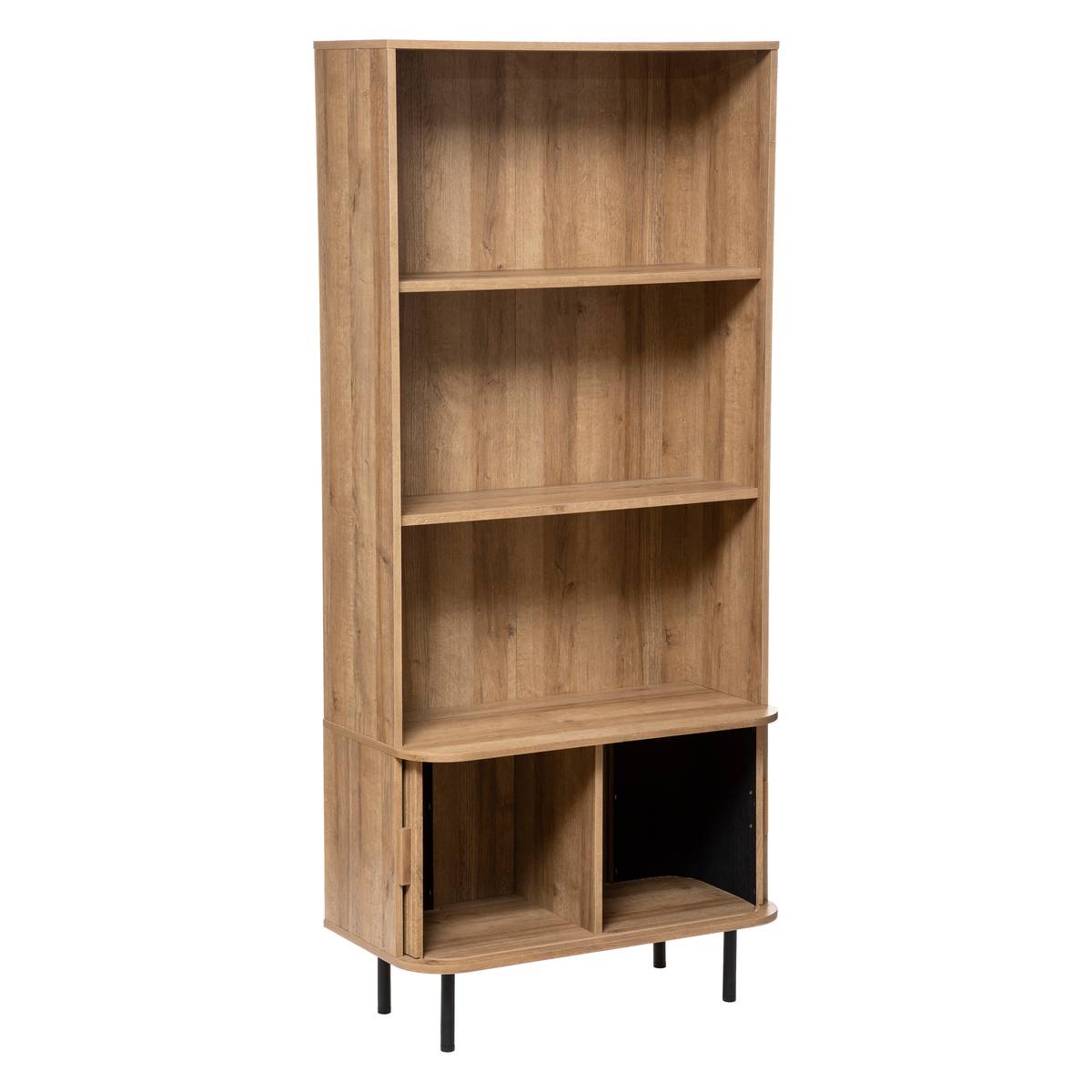 Bibliothèque 2 portes 3 niveaux effet chêne COLVA beige, ATMOSPHERA