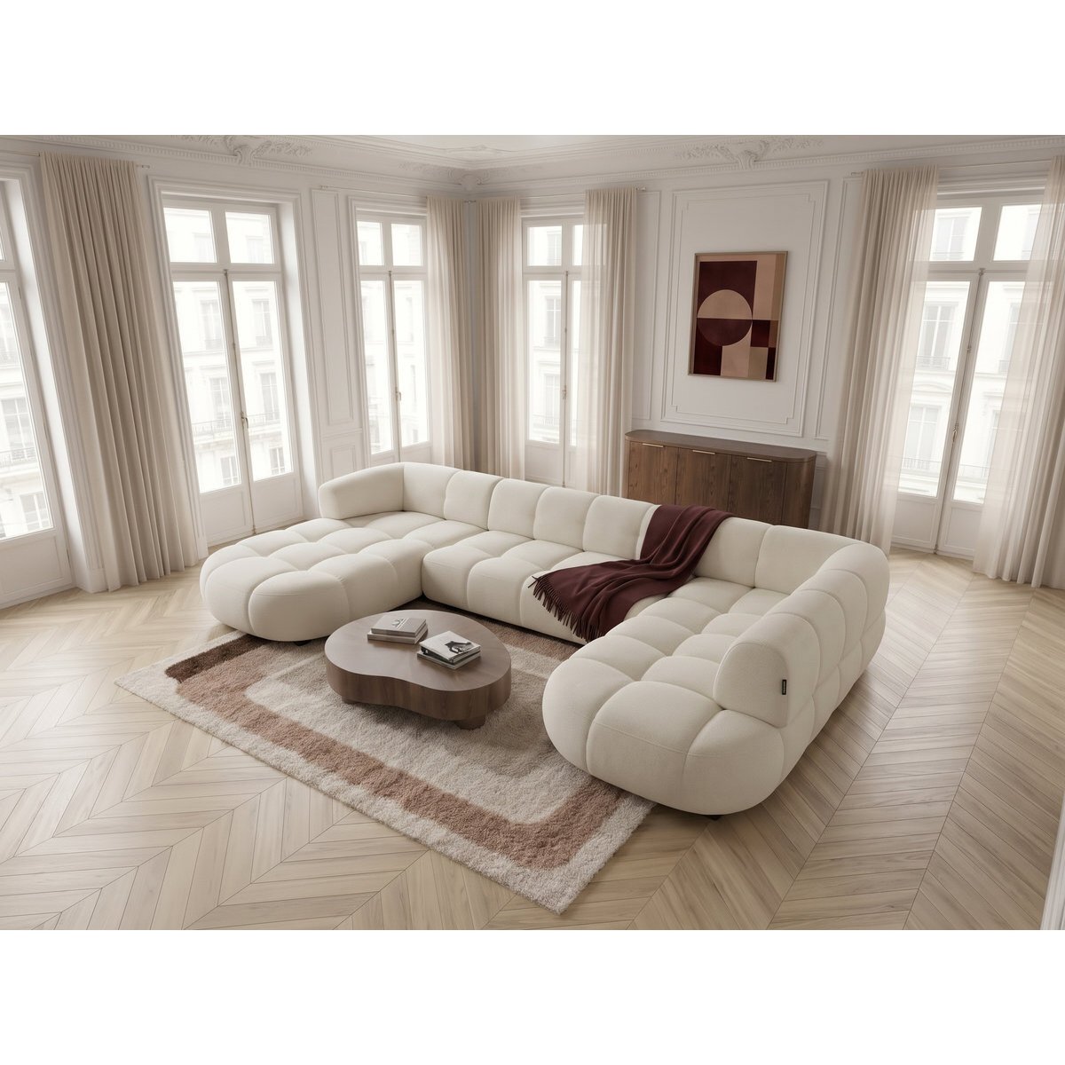 Canapé d'angle convertible places en tissu chenille, LOVELY beige, BOBOCHIC