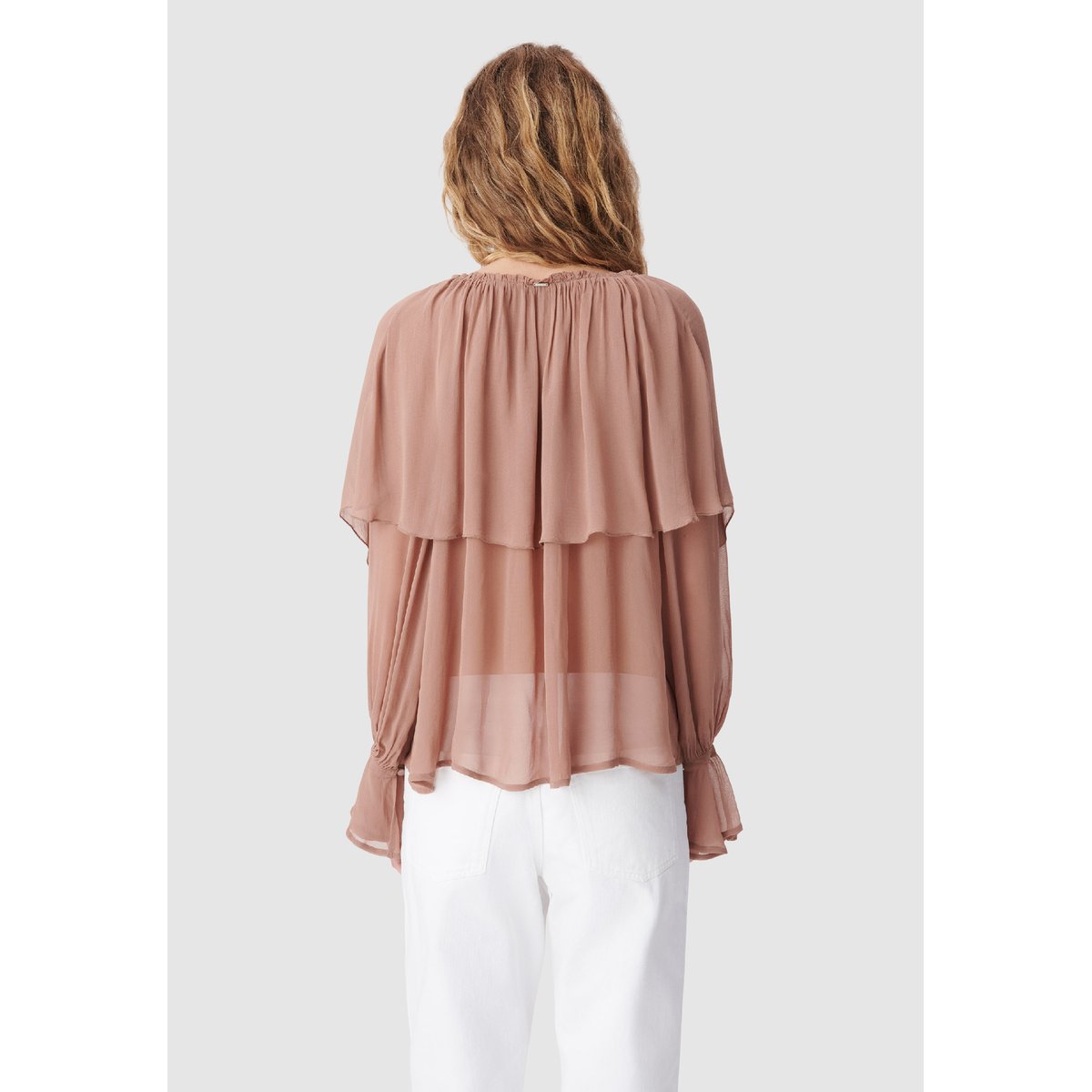 Blouse fluide large volant marron, IKKS