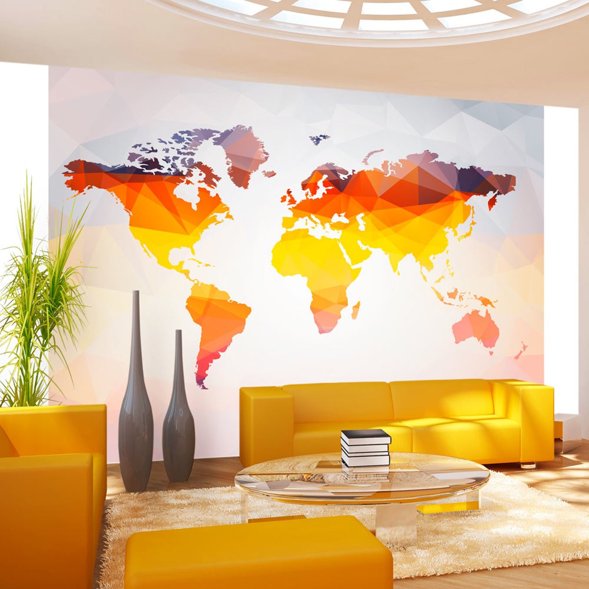 Papier peint intissé panoramique Carte du monde Rusty jaune / doré, EDEN