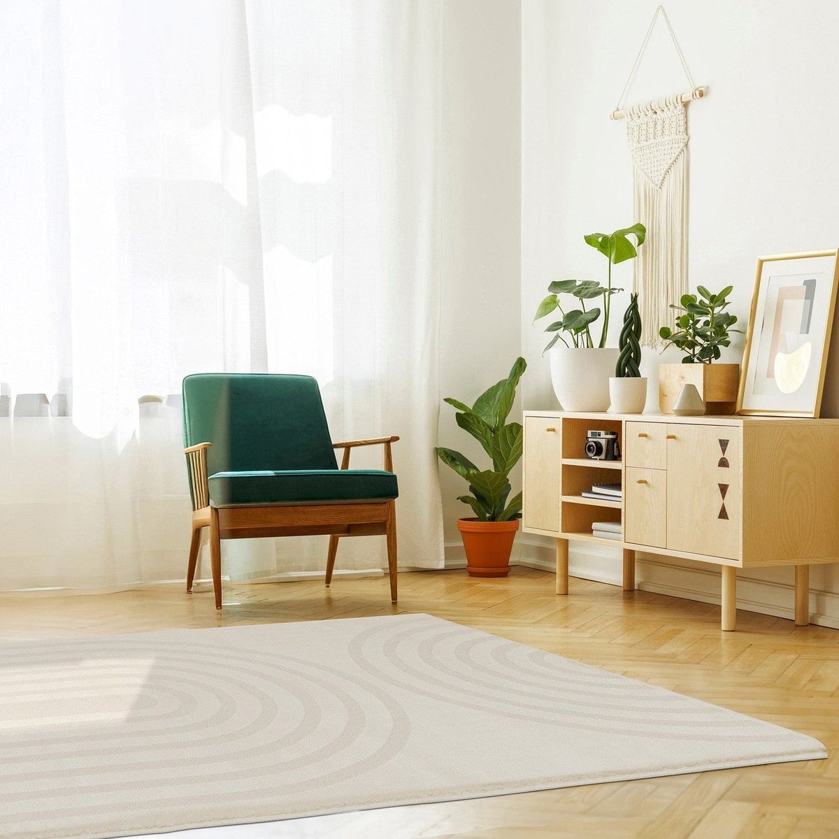 Tapis doux et confortable et graphique ARCH beige sable, AFK LIVING