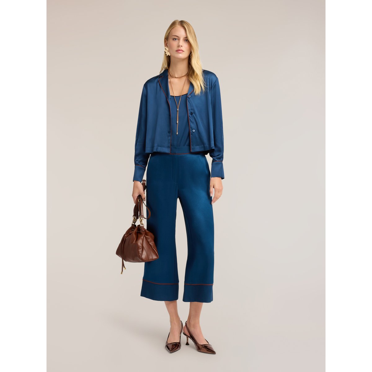 Chemise courte avec détails contrastants bleu, MOTIVI