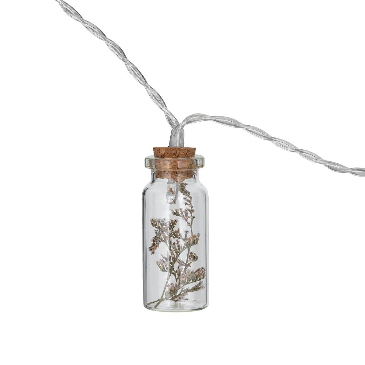 Guirlande LED bouteilles verre à pile FLEUR beige, ATMOSPHERA