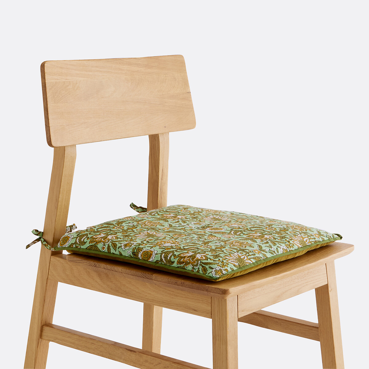Galette de chaise en coton imprimé block-print, SHANDIRA céladon/bronze, LA REDOUTE INTERIEURS