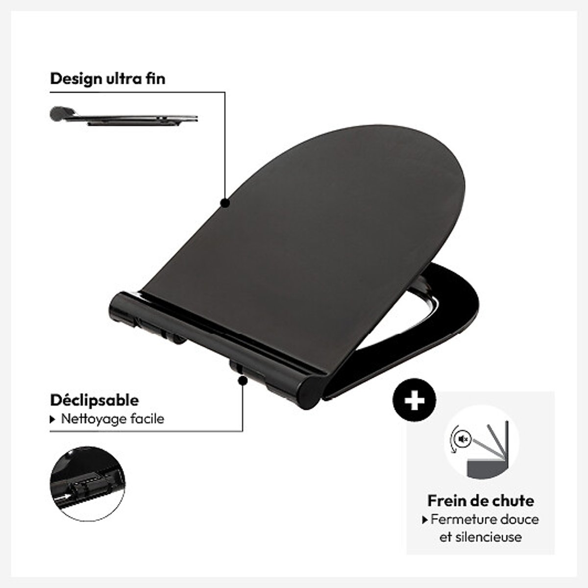 Abattant WC ultra fin noir, 5FIVE SIMPLY SMART