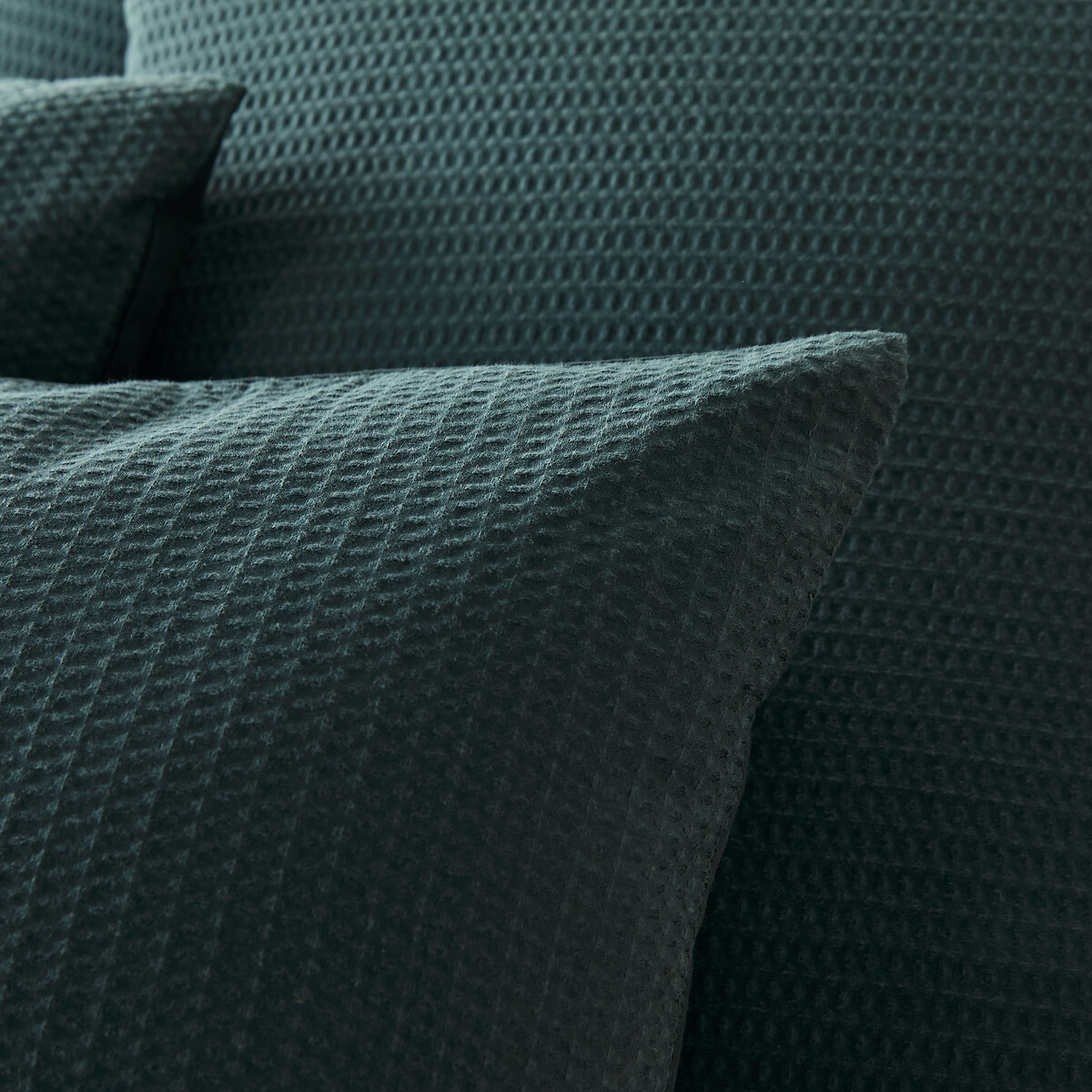 Tifly Honeycomb Washed Cotton Duvet Cover petrol blue, LA REDOUTE INTERIEURS