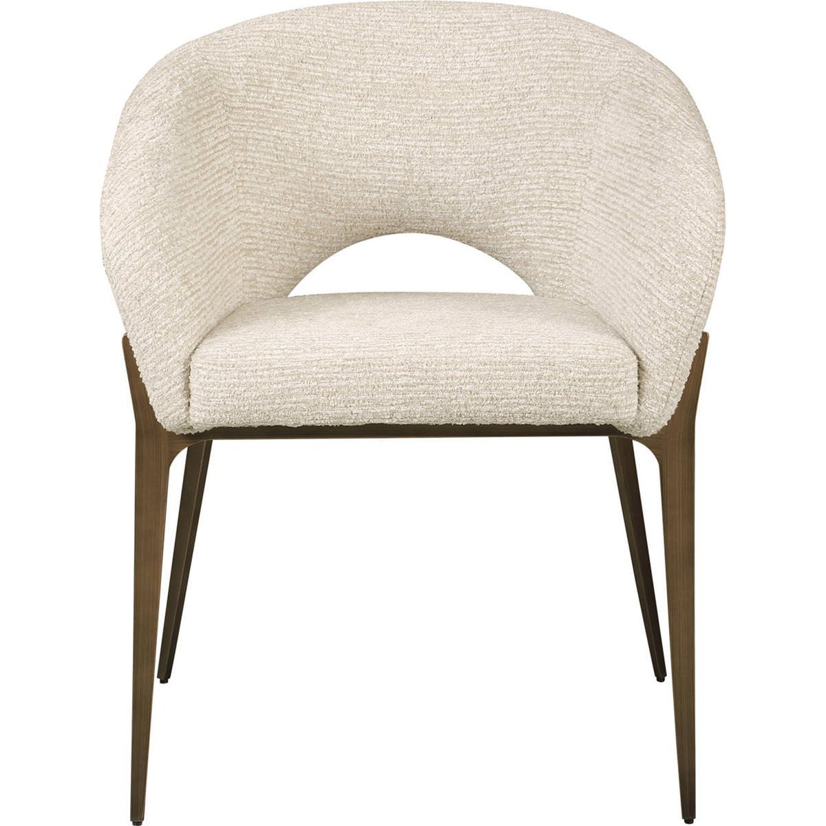 Chaise de salle à manger enveloppante beige naturel linéaire et piètement bronze, RECOLLECTION