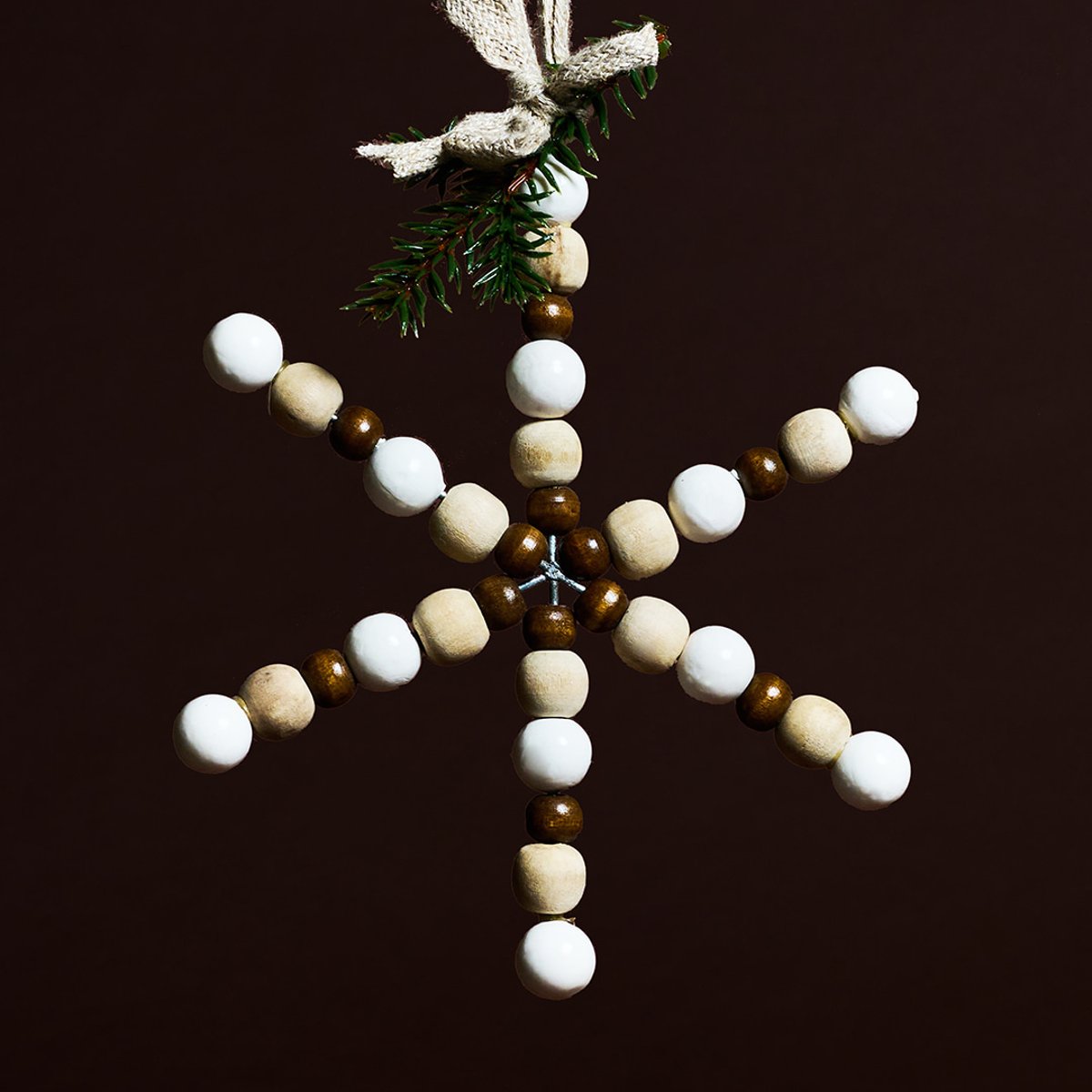 Suspension de noël décorative flocon en bois D10 beige, SIA DECO