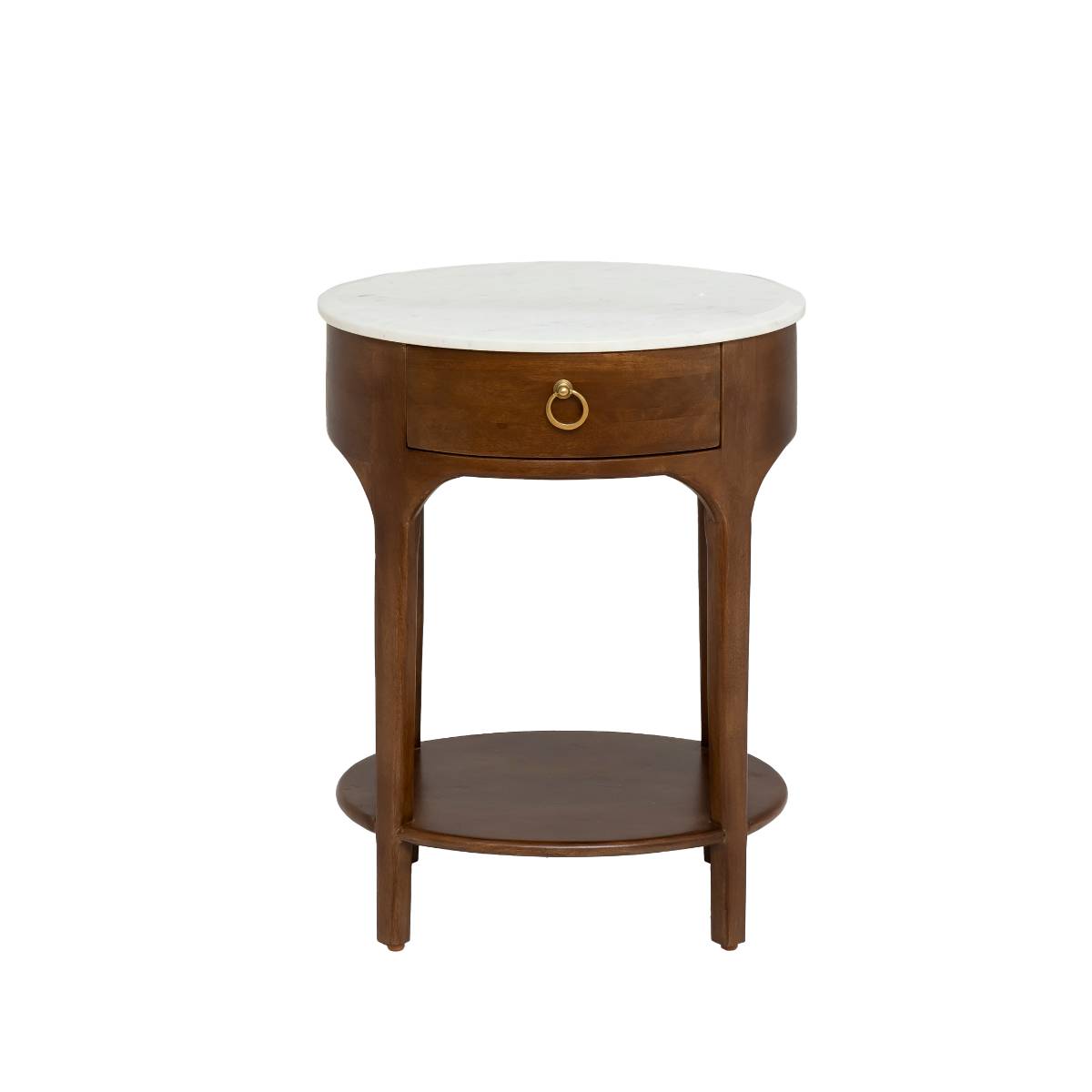 Table de chevet en manguier et marbre ENOA bois foncé, MADE IN MEUBLES