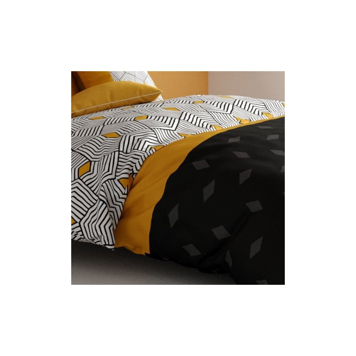 Housse de couette 240x220 FARO + 2 taies coton 57 fils noir, DECORATIE
