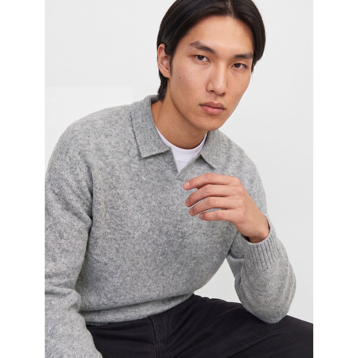 Polo Tricoté grise - light grey melange, JACK & JONES
