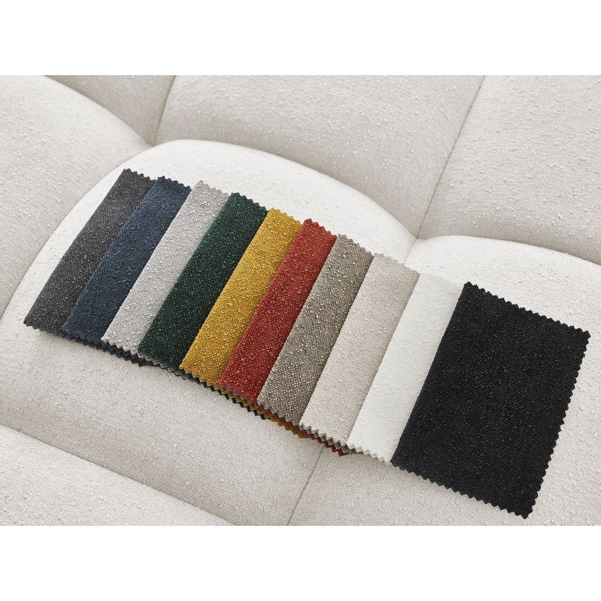 Canapé droit fixe 3 places en tissu texturé avec pouf, EVEREST blanc, BOBOCHIC