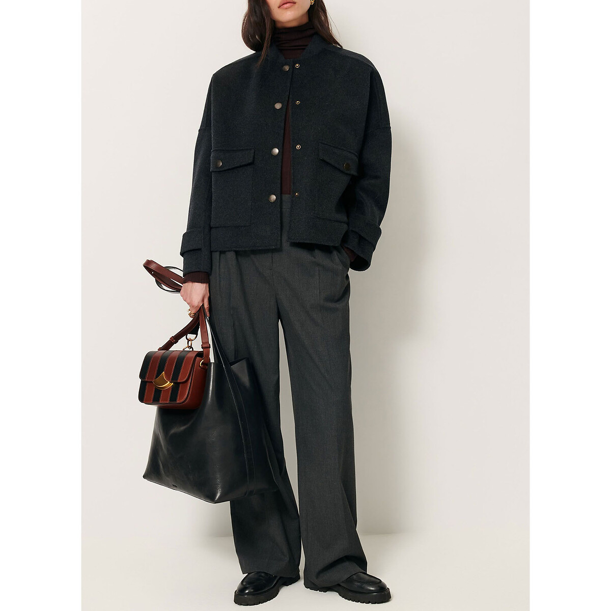 Manteau court en laine mélangée YALEPARK gris foncé, SESSUN