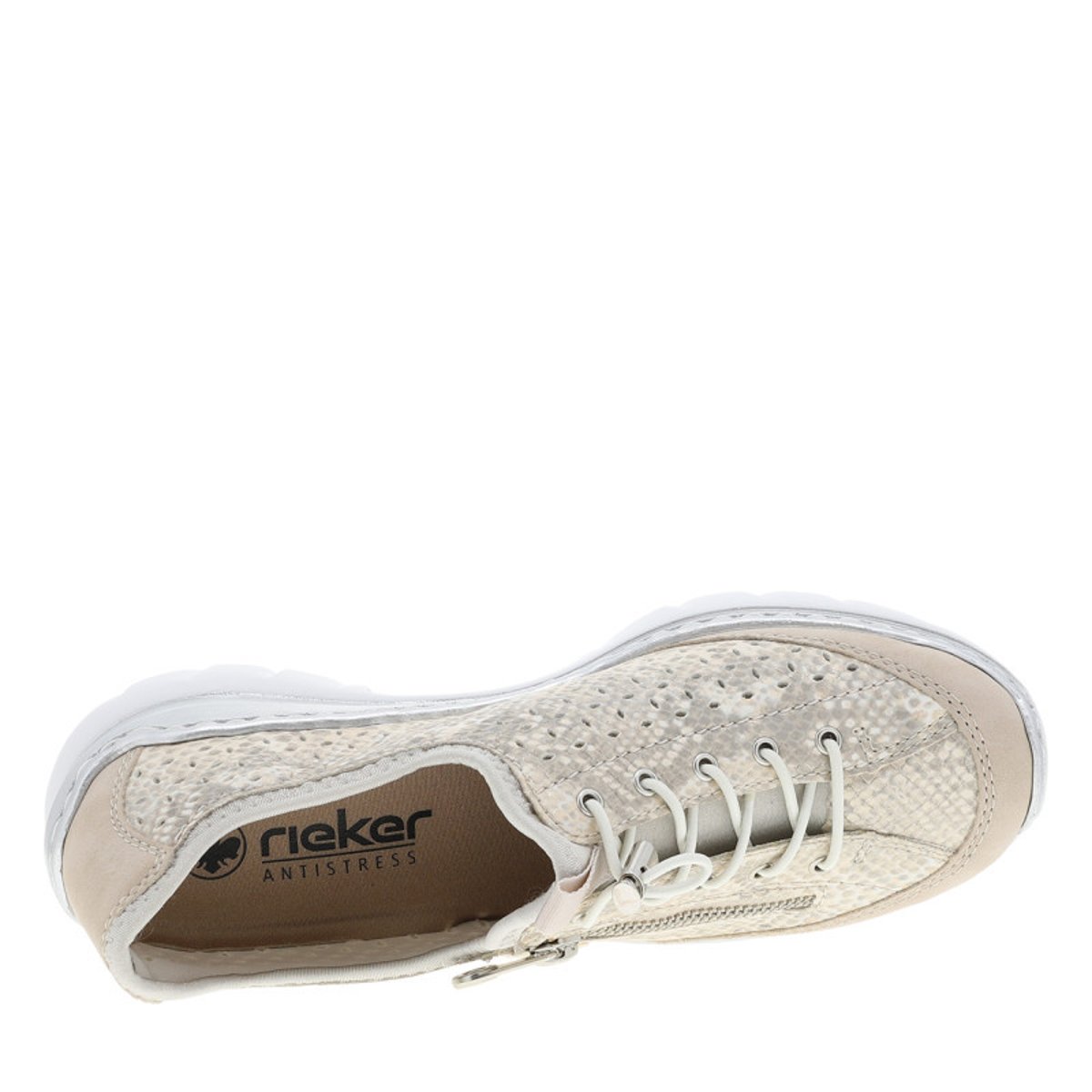 Sneakers beiges avec un talon plat muni d'une fermture slip-on beige, RIEKER