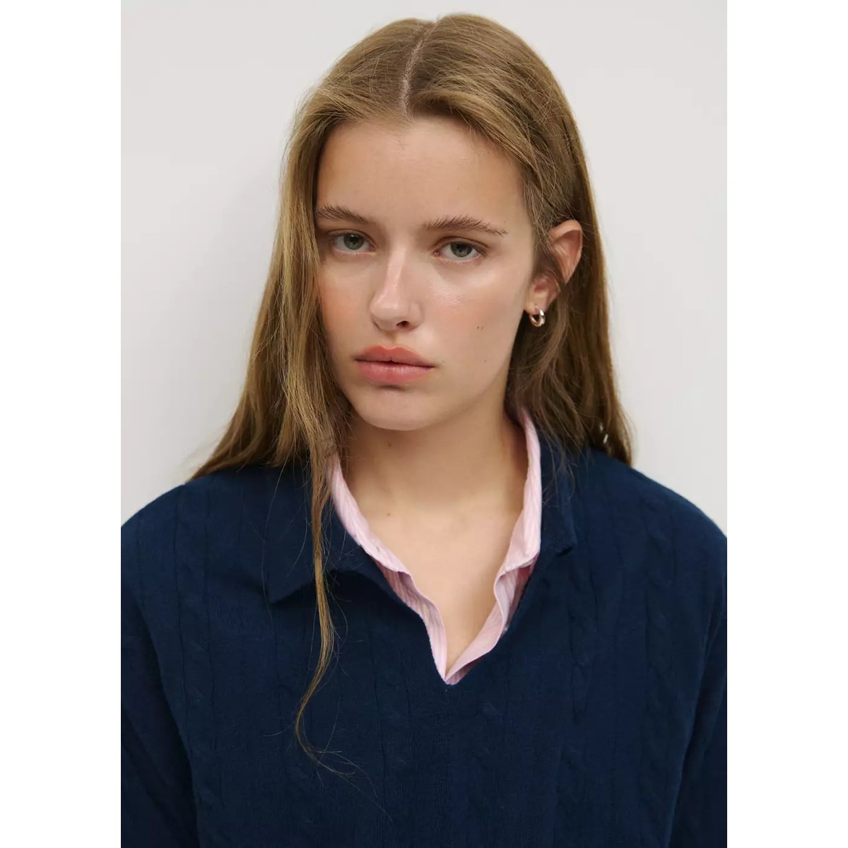 Pull-over col polo torsades bleu marine, MANGO TEEN