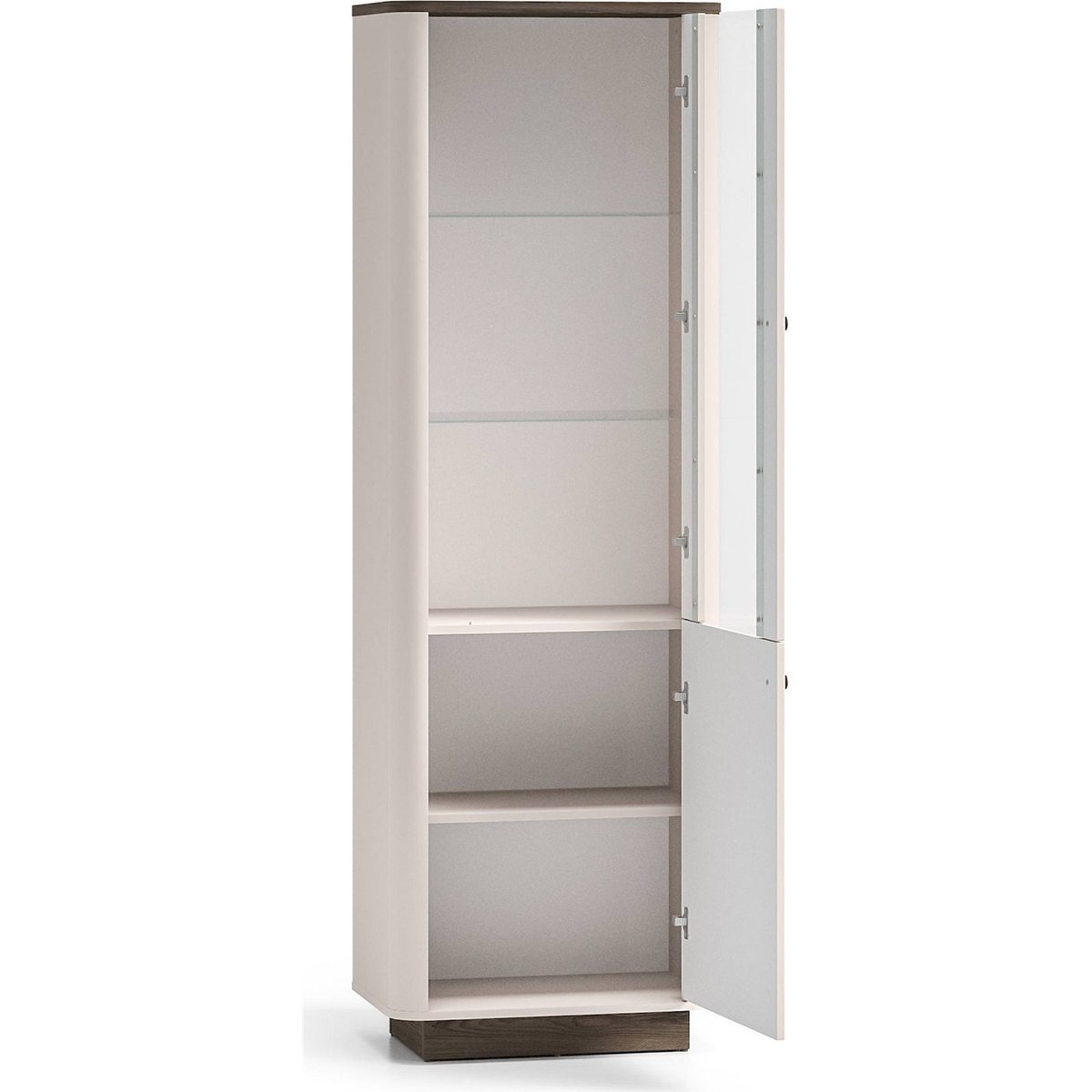 Vitrine haute VILAVIO 2 portes avec éclairage beige cachemire et chêne foncé, RECOLLECTION
