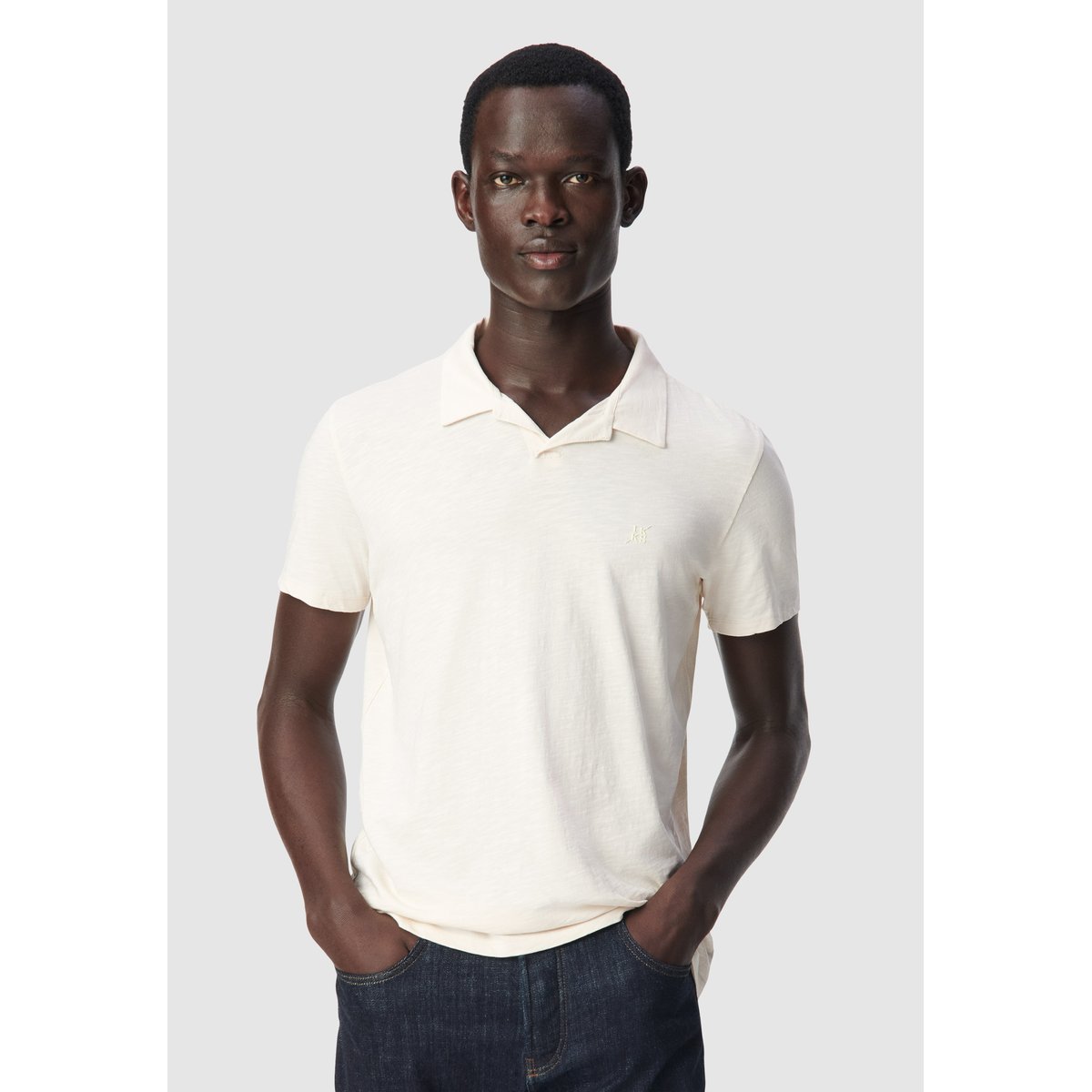 Polo manches courtes coton bio flammé craie, IKKS