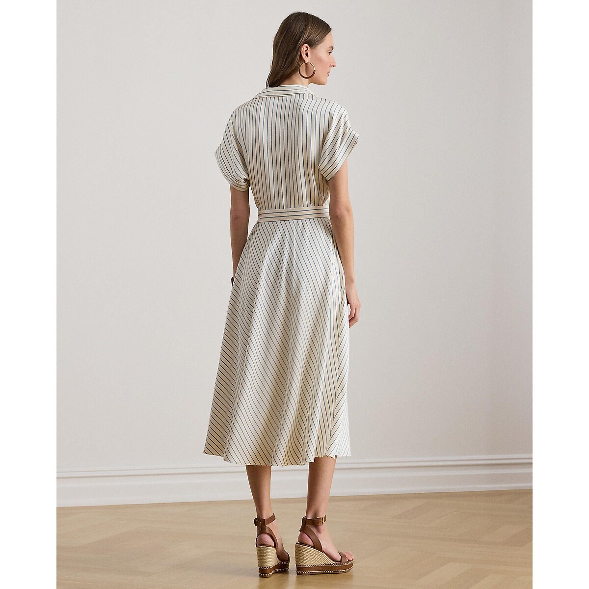 Striped Wrapover Short Sleeve Midi Dress ecru/navy striped, LAUREN RALPH LAUREN