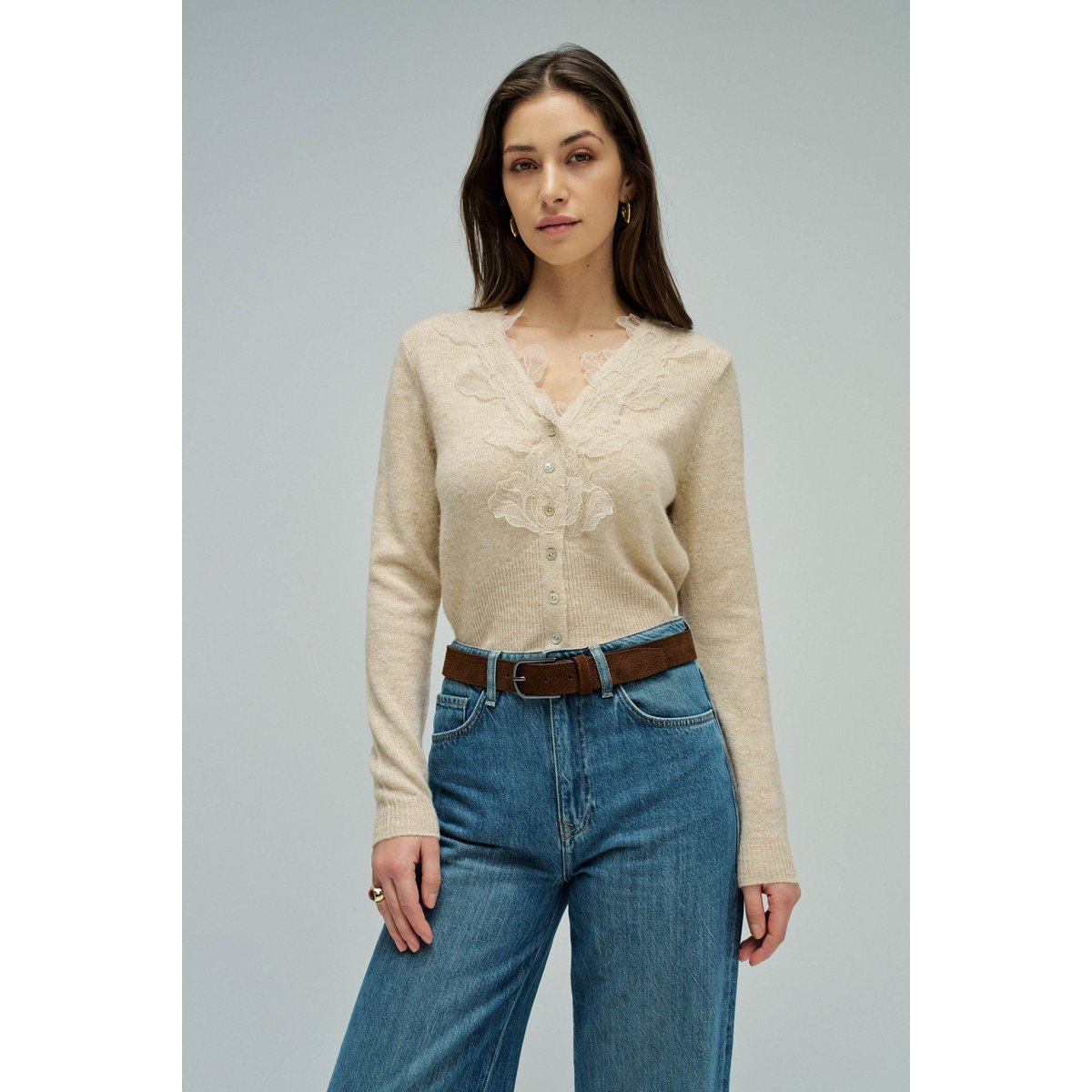 CARDIGAN AVEC DE LA DENTELLE beige, SALSA JEANS