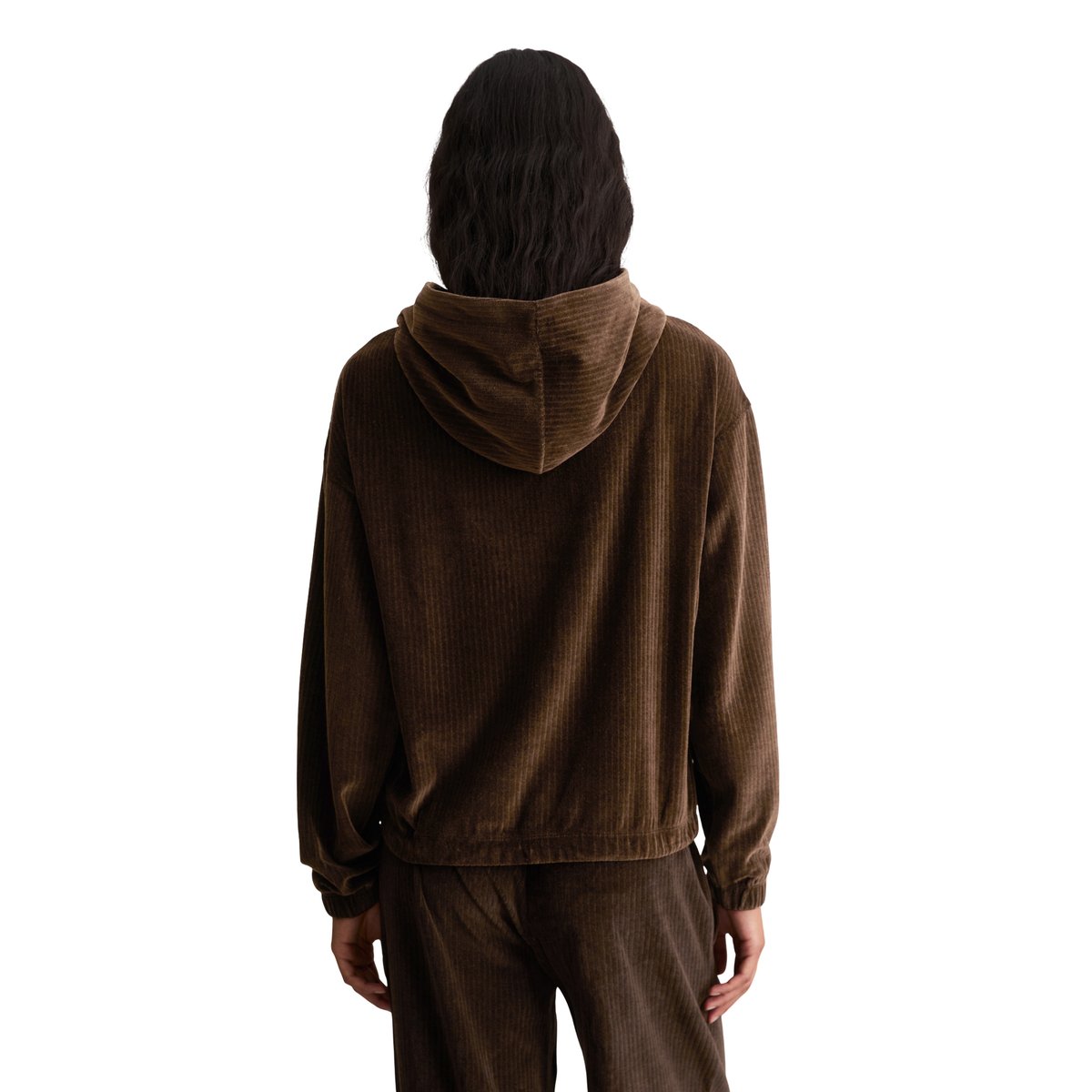 Sweat à capuche en velours côtelé, coupe décontractée en mélange de coton bio marron, MARC O’POLO DENIM