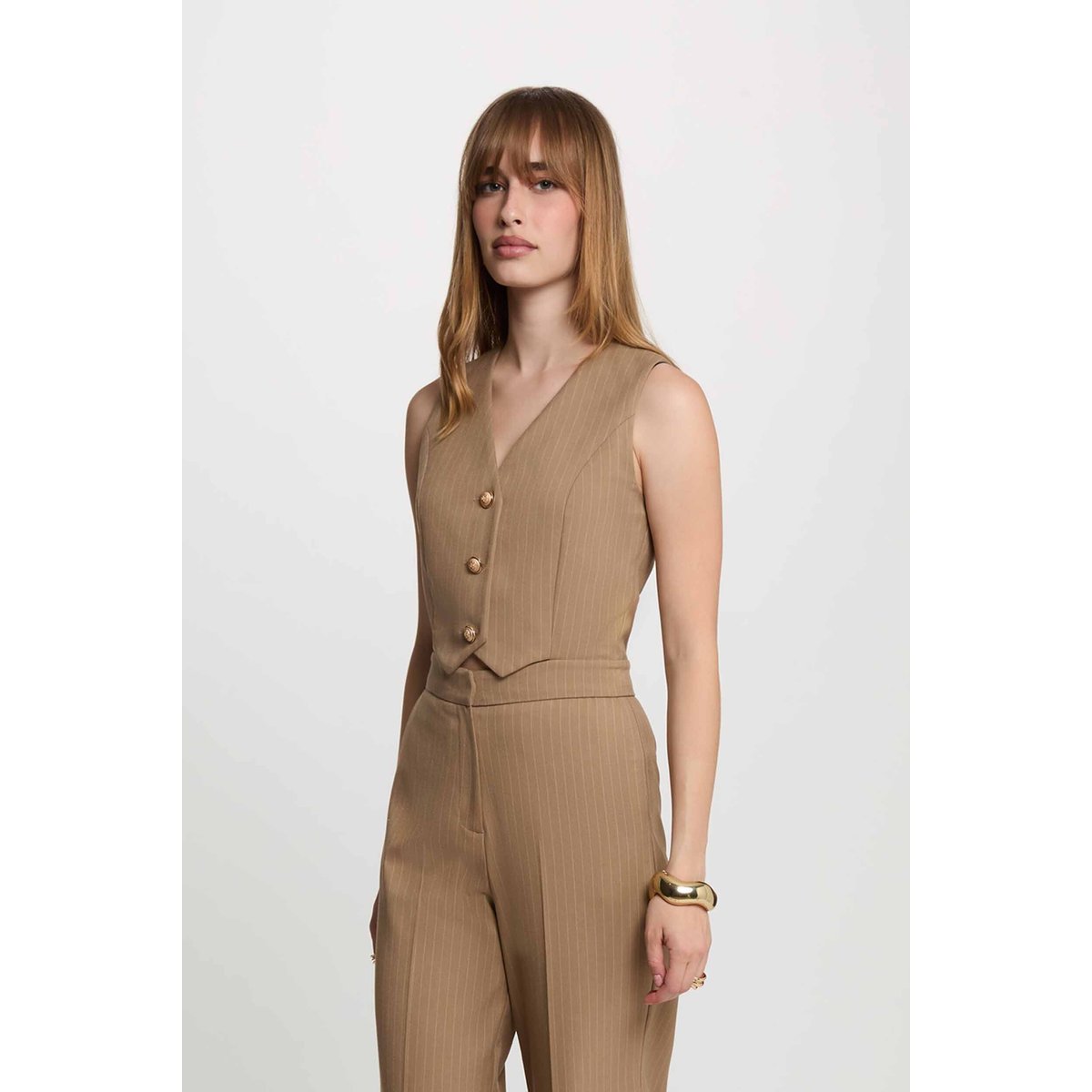 Combinaison fluide col v taupe, MORGAN