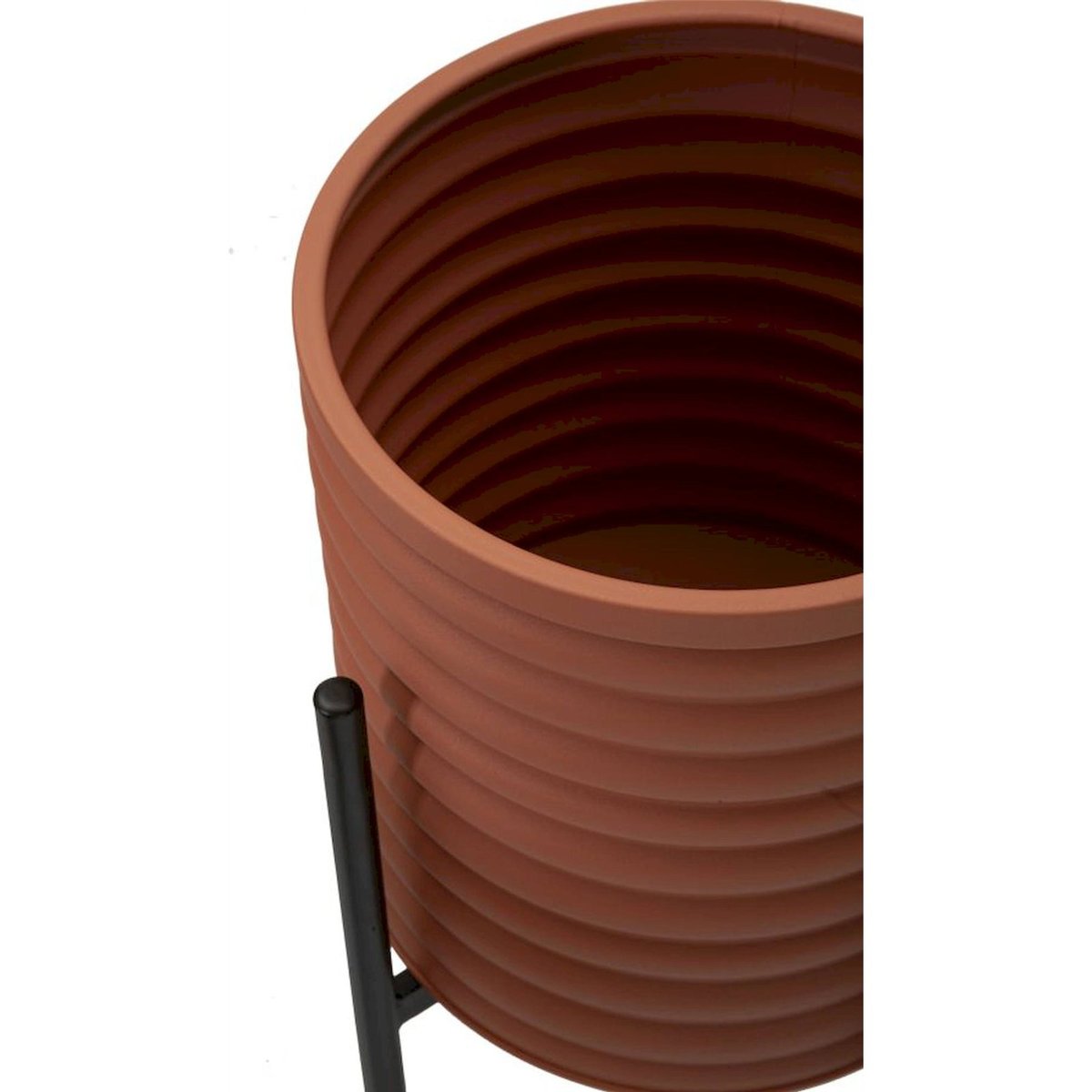 Cache-pots sur pieds en fer strié lot de 3 rouge brique et noir, RECOLLECTION