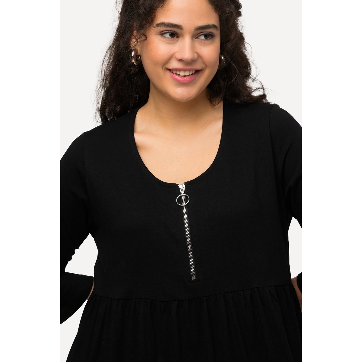 Robe en jersey à col rond et manches 3/4. noir, ULLA POPKEN