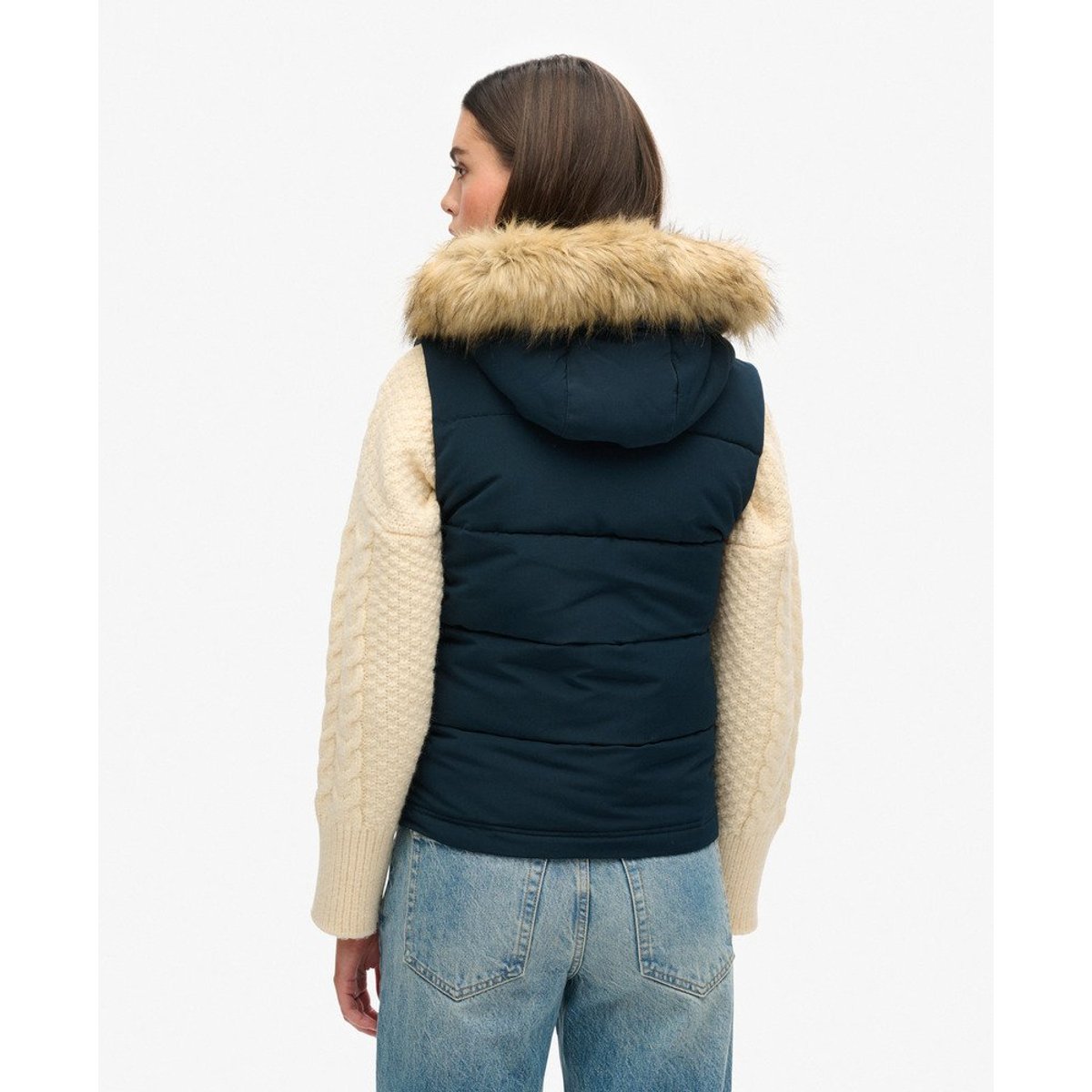 Veste sans manches en imitation fourrure Everest bleu marine éclipse, SUPERDRY