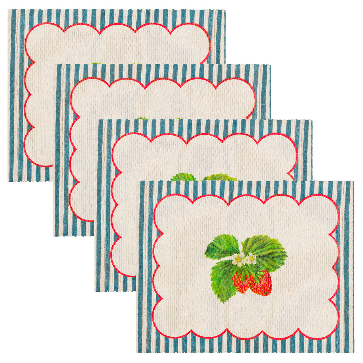 Set of 4 Strawberry Stripe Placemats blue, SO'HOME