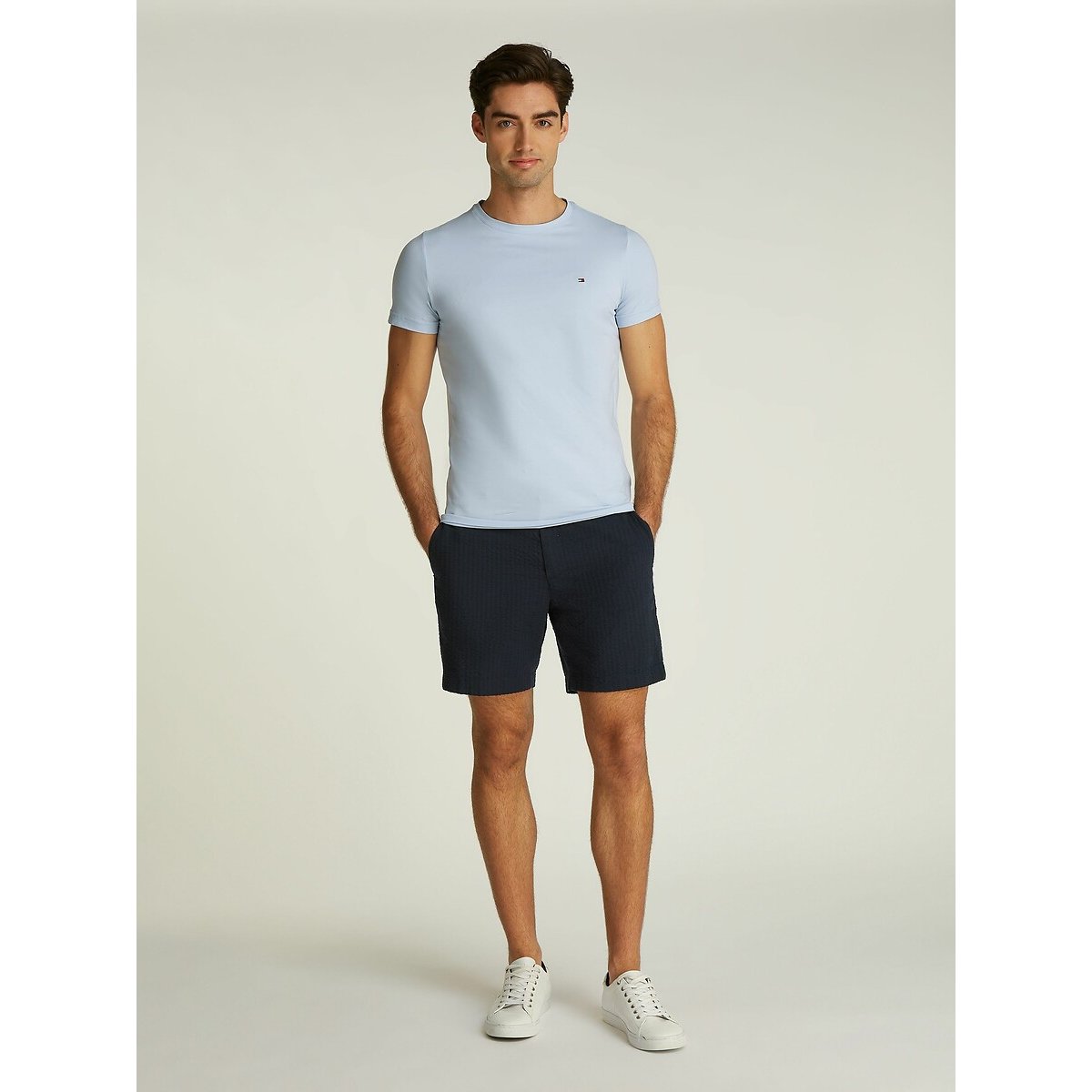 Slim T-shirt stretch lichtblauw, TOMMY HILFIGER